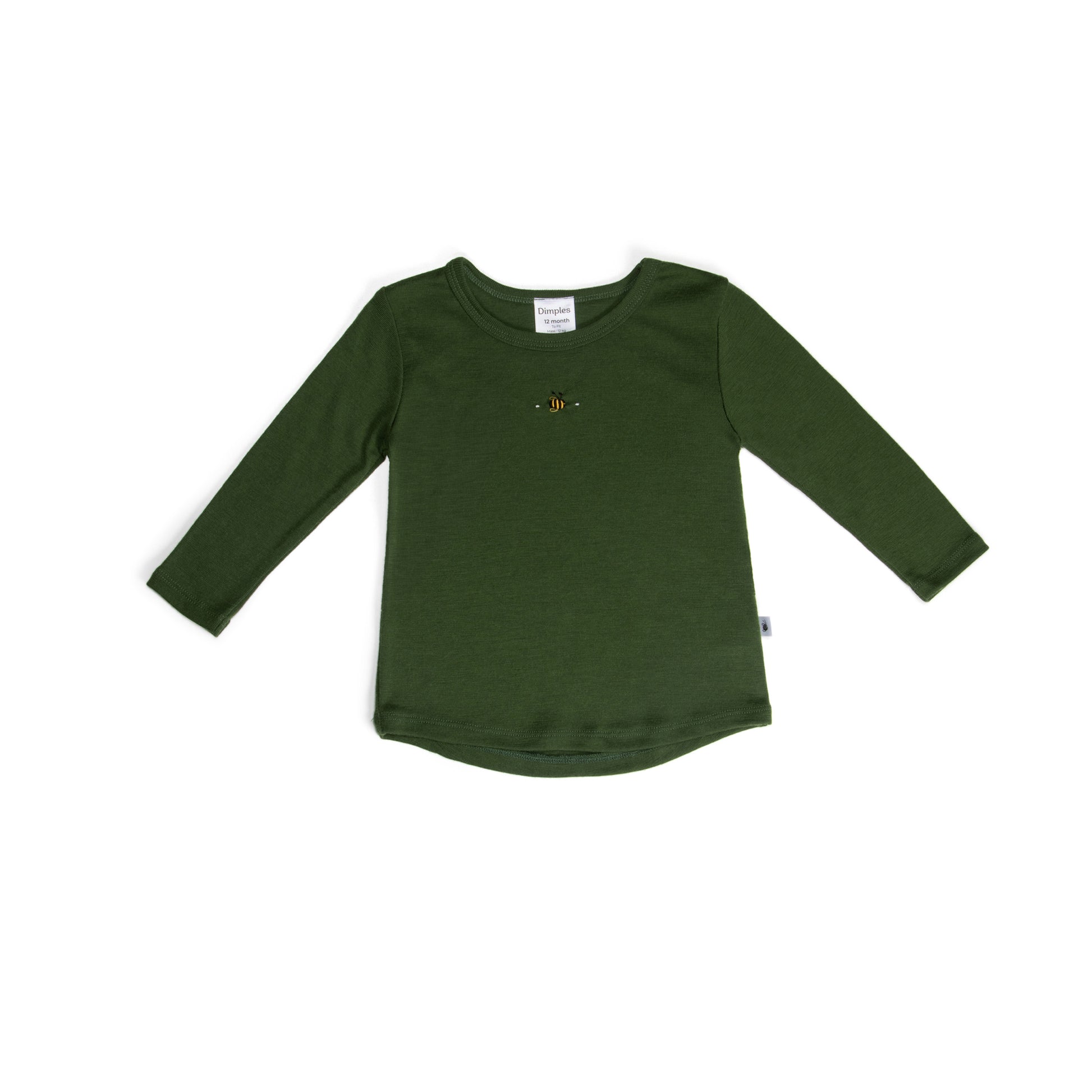 Merino Long Sleeve Top 12mth Evergreen - Dimples