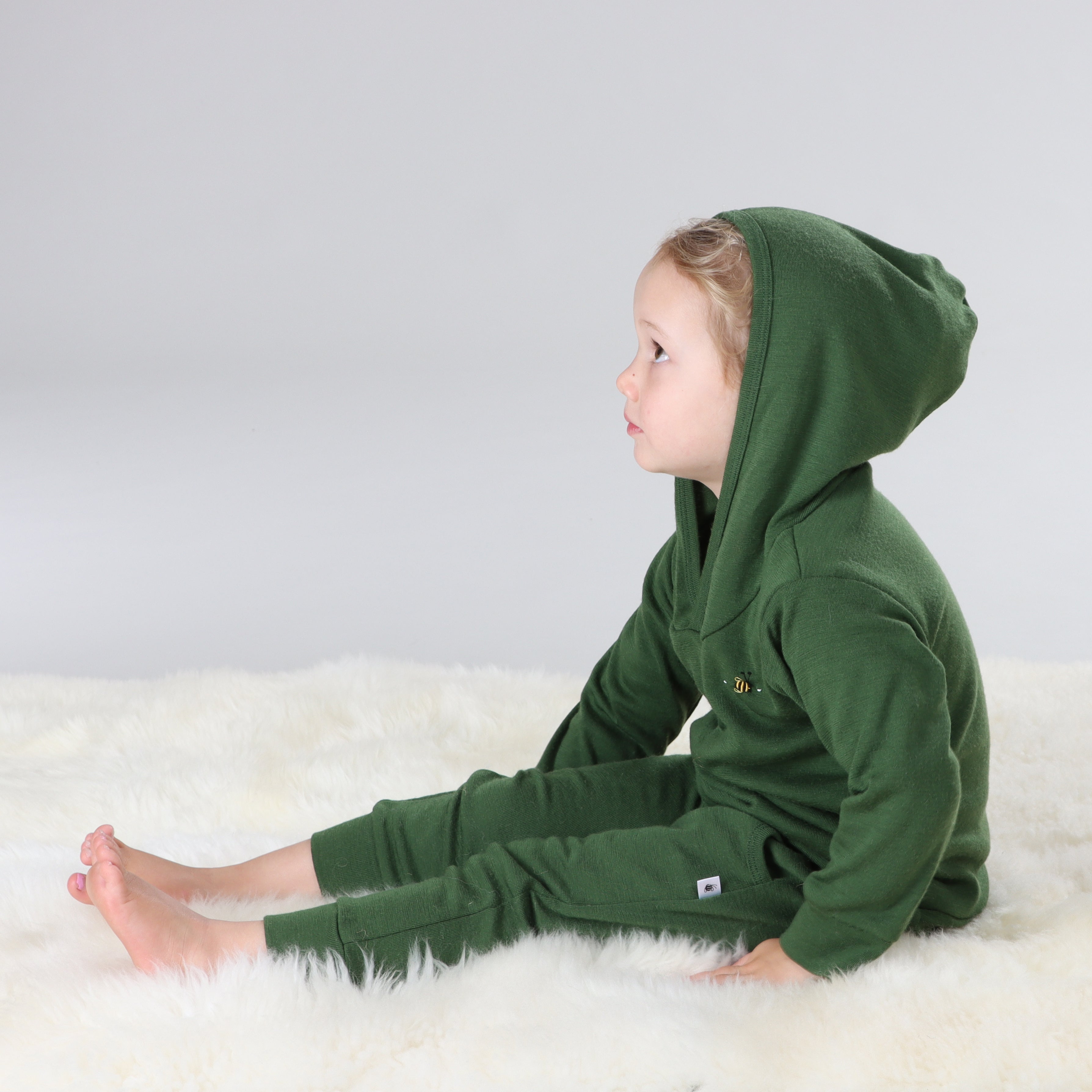 Merino Hoody 12mth Evergreen - Dimples