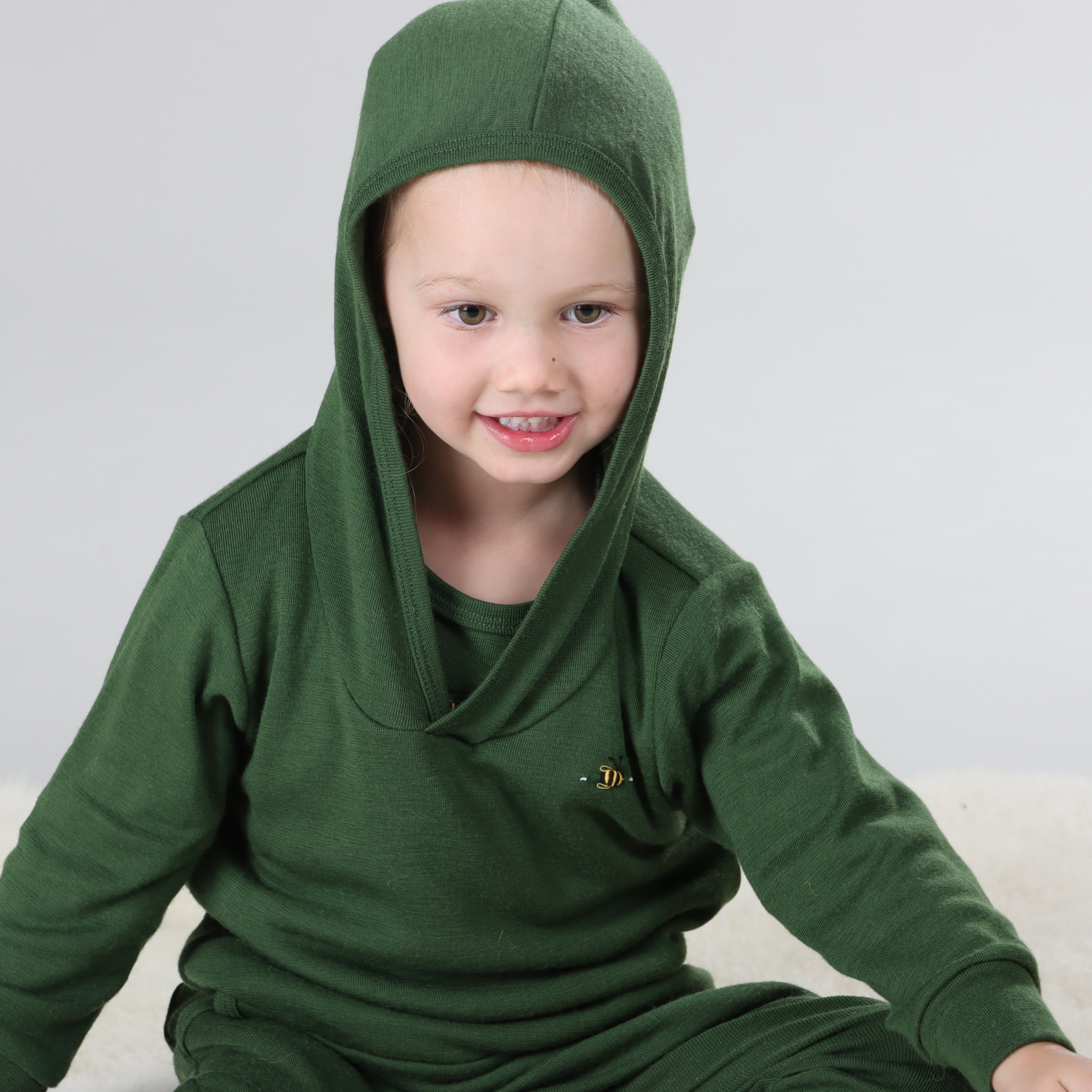 Merino Hoody 12mth Evergreen - Dimples