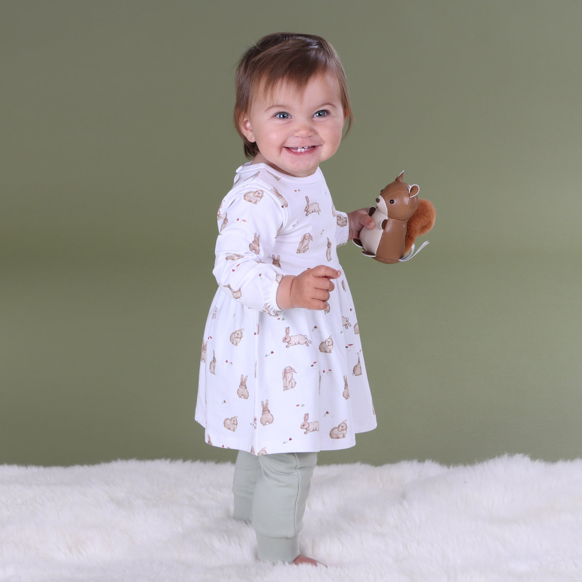 Cotton Long Sleeve Dress 12mth Bunny - Little Bee by Dimples