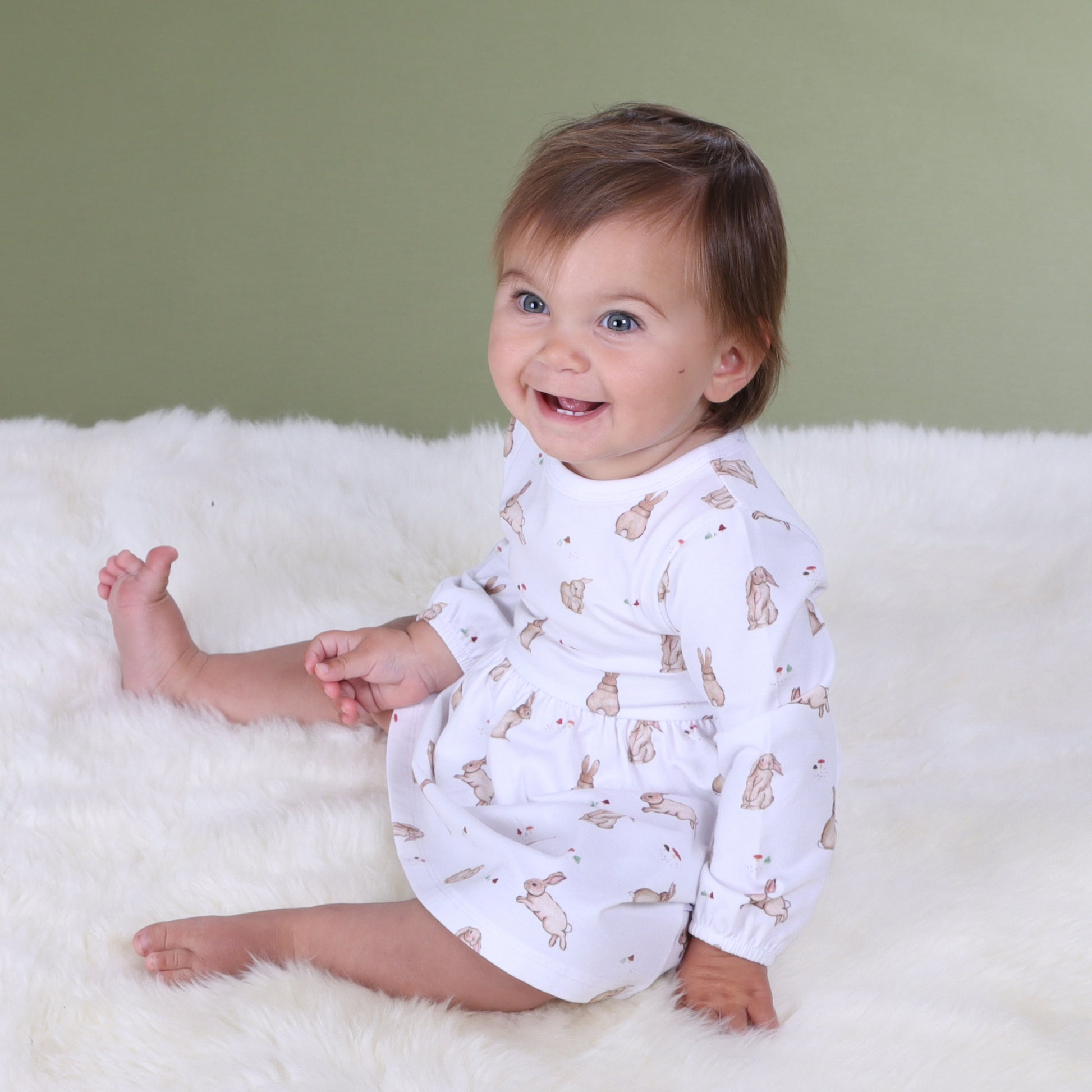 Cotton Long Sleeve Dress 12mth Bunny - Little Bee by Dimples