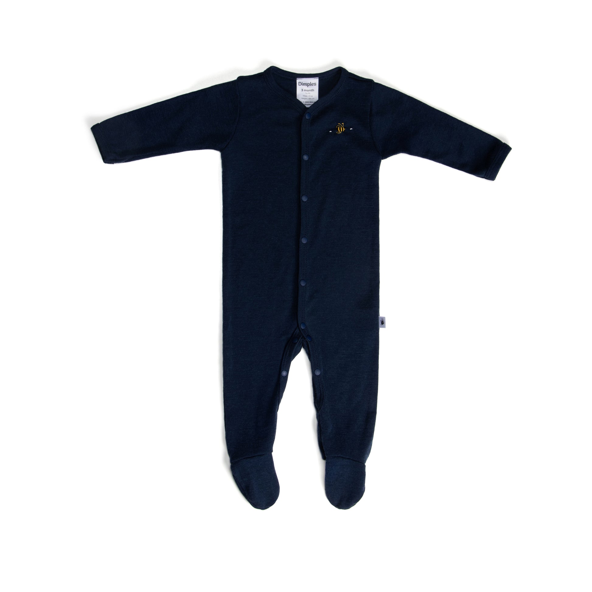 Merino Babygrow 3mth Midnight Blue - Dimples