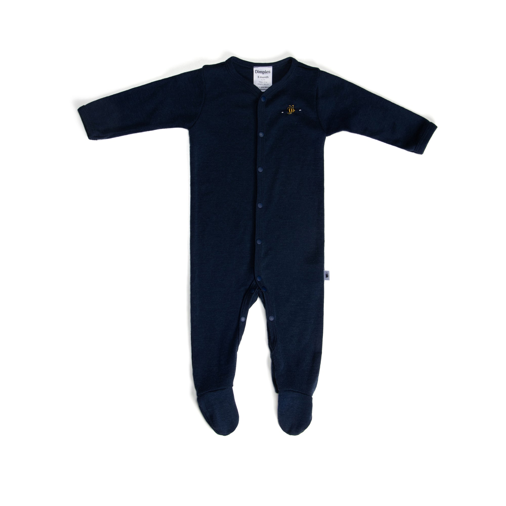 Merino Babygrow 3mth Midnight Blue - Dimples