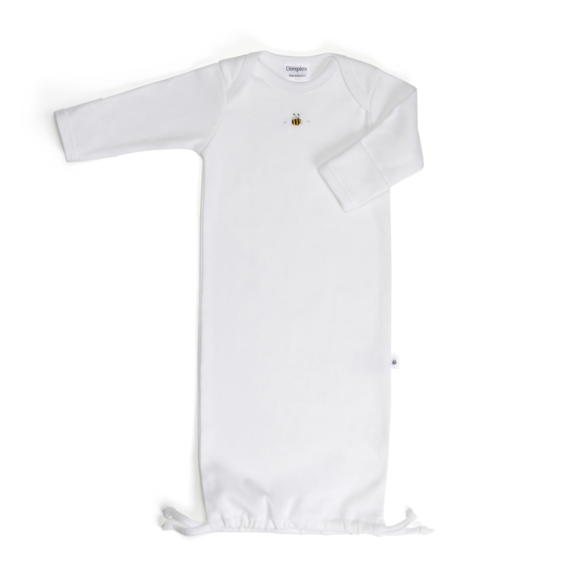 Cotton Gown NB White Bee - Dimples
