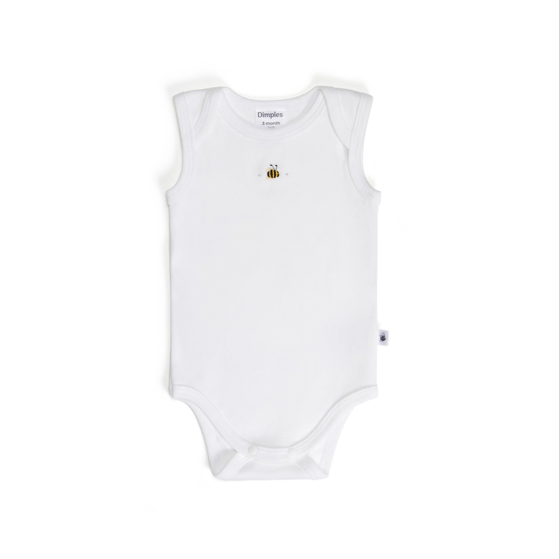 Cotton Sleevess Bodysuit 3mth White Bee - Dimples