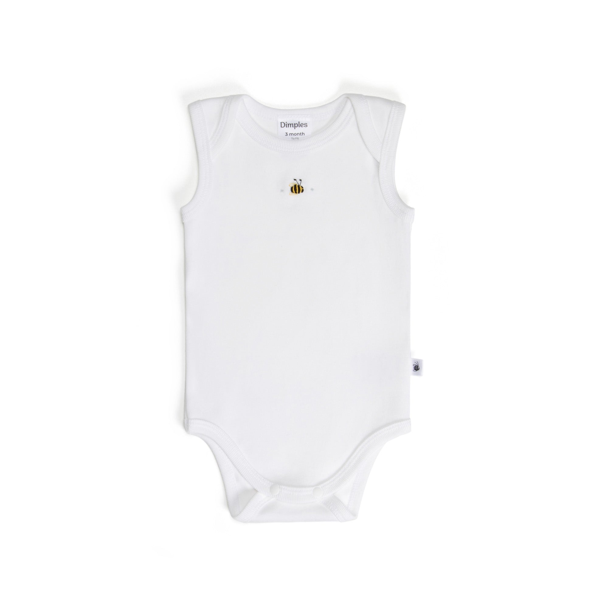 Cotton Sleevess Bodysuit 3mth White Bee - Dimples
