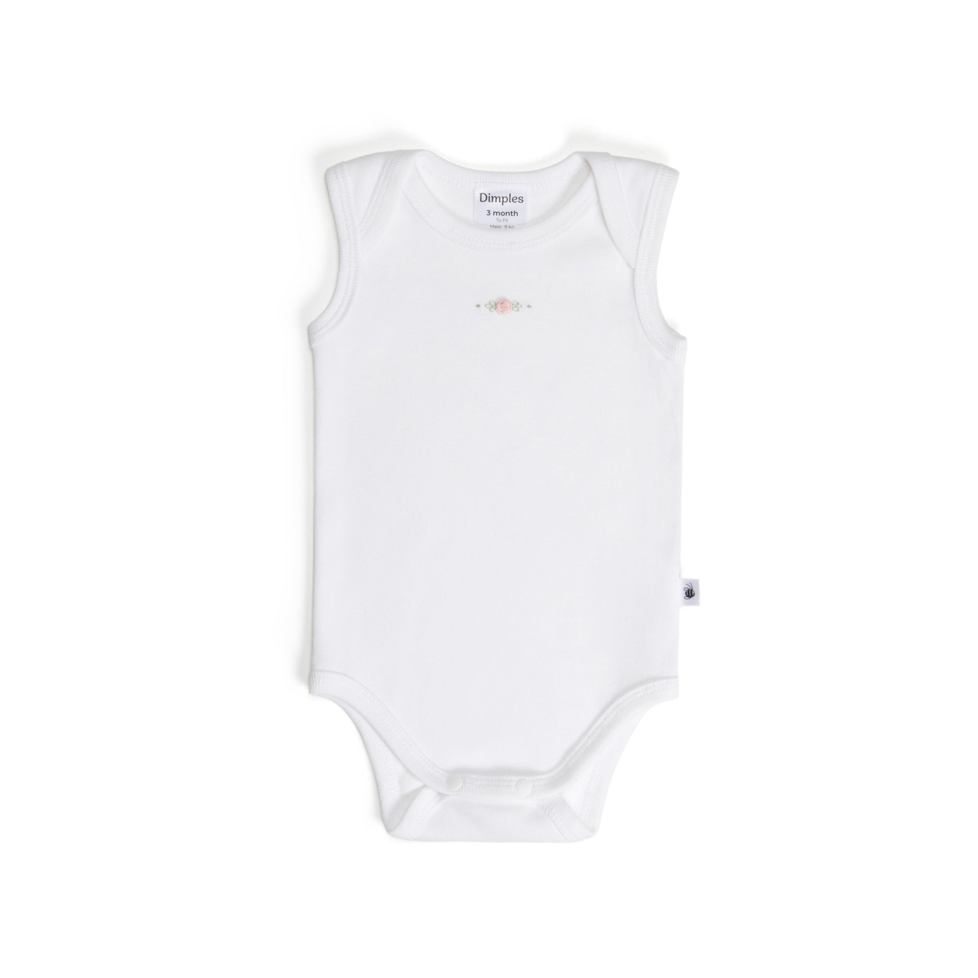 Cotton Sleevess Bodysuit 12mth White Rose - Dimples