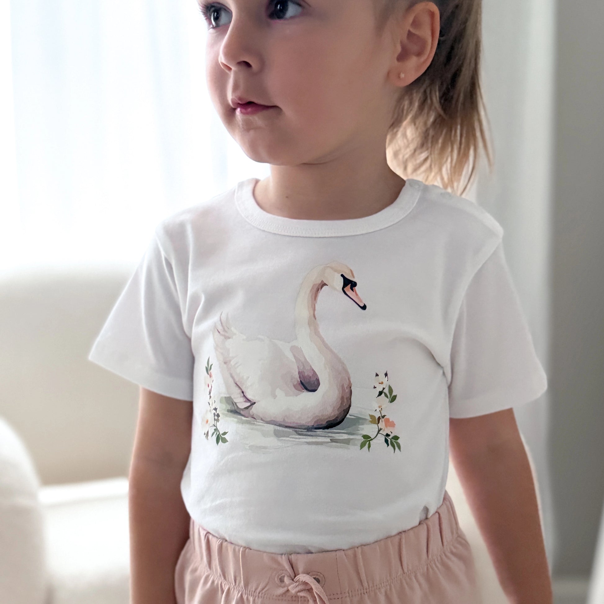 Cotton T-Shirt 12mth Swan - Little Bee by Dimples