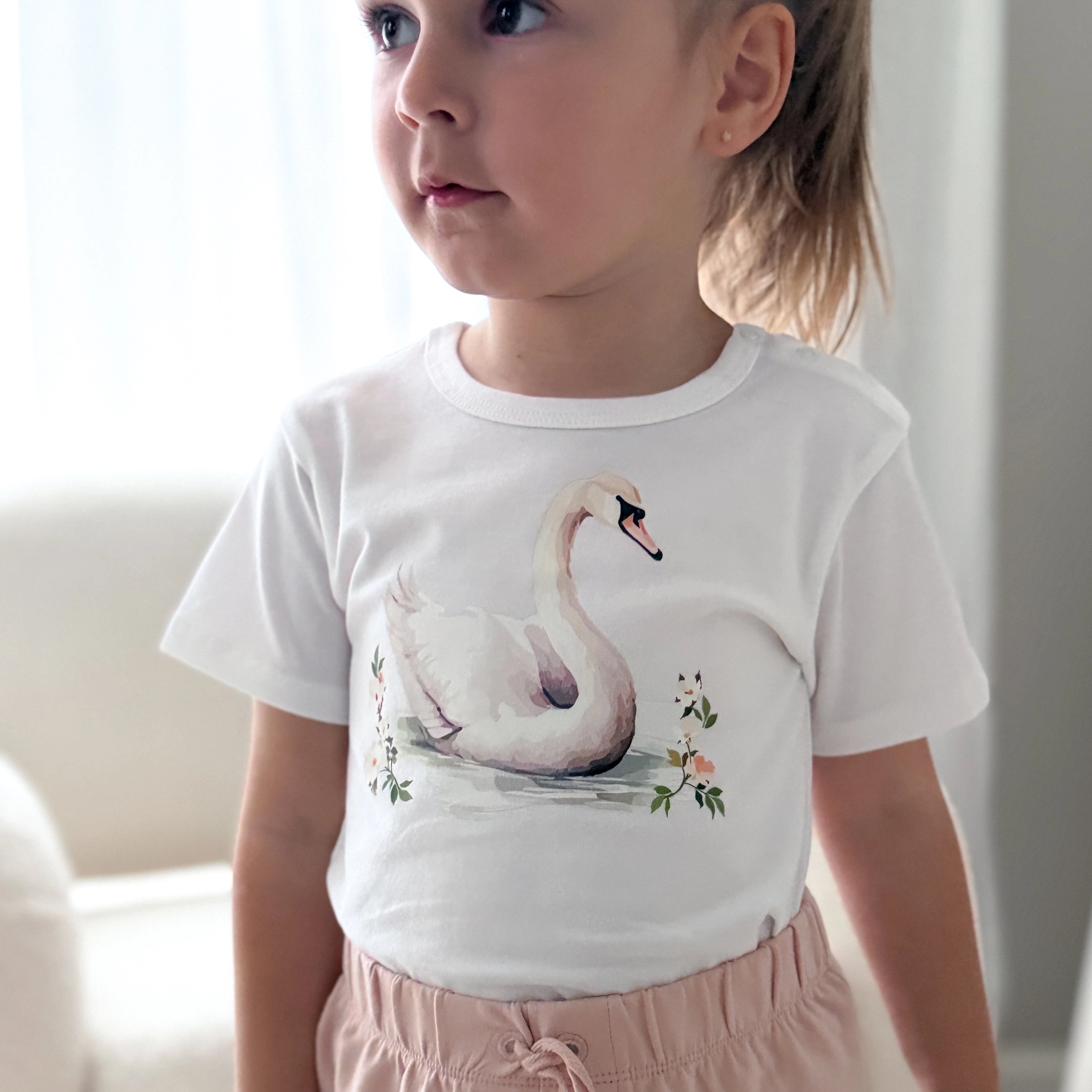 Cotton T-Shirt 12mth Swan - Little Bee by Dimples