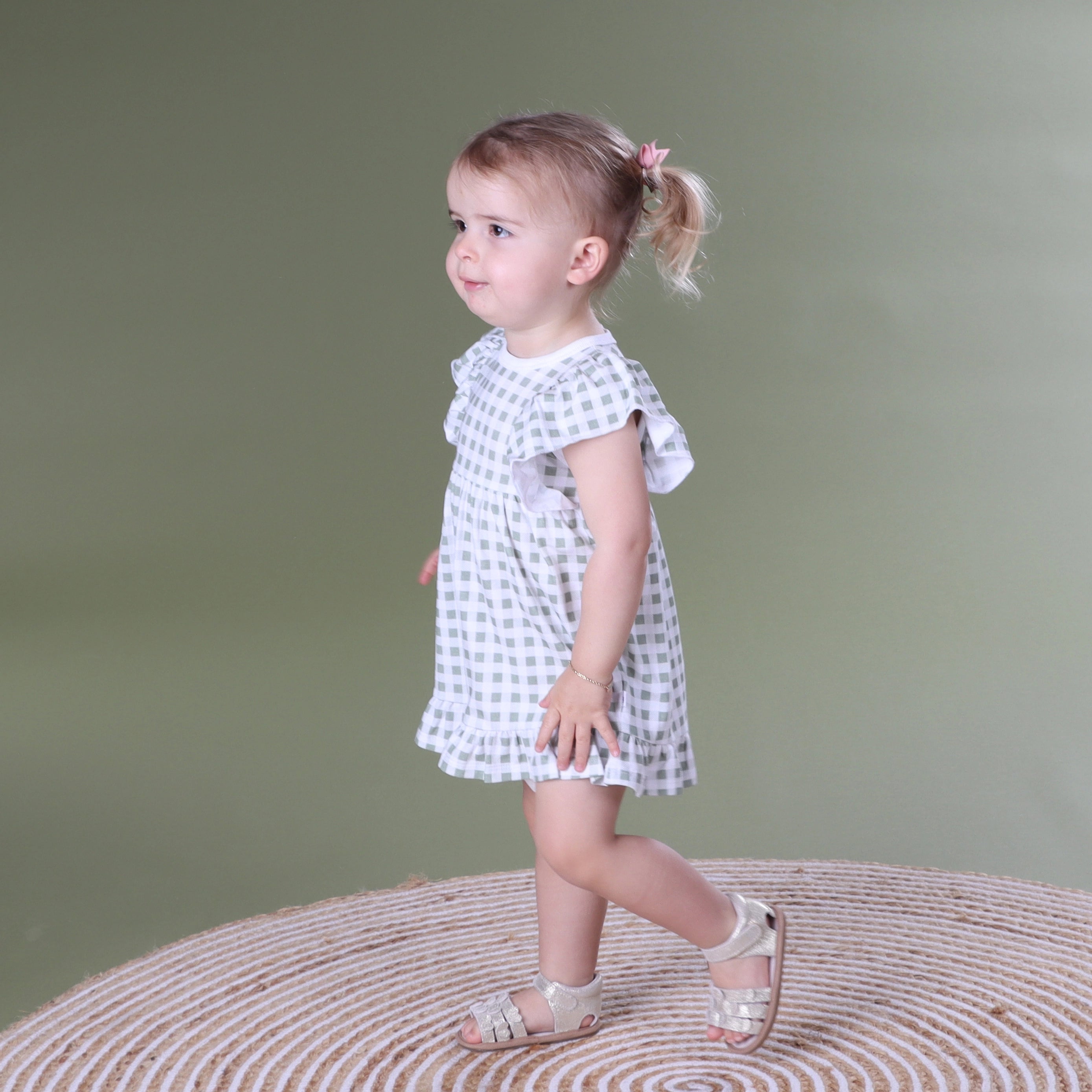 Cotton Frill Dress 3mth Green - Little Bee by Dimples