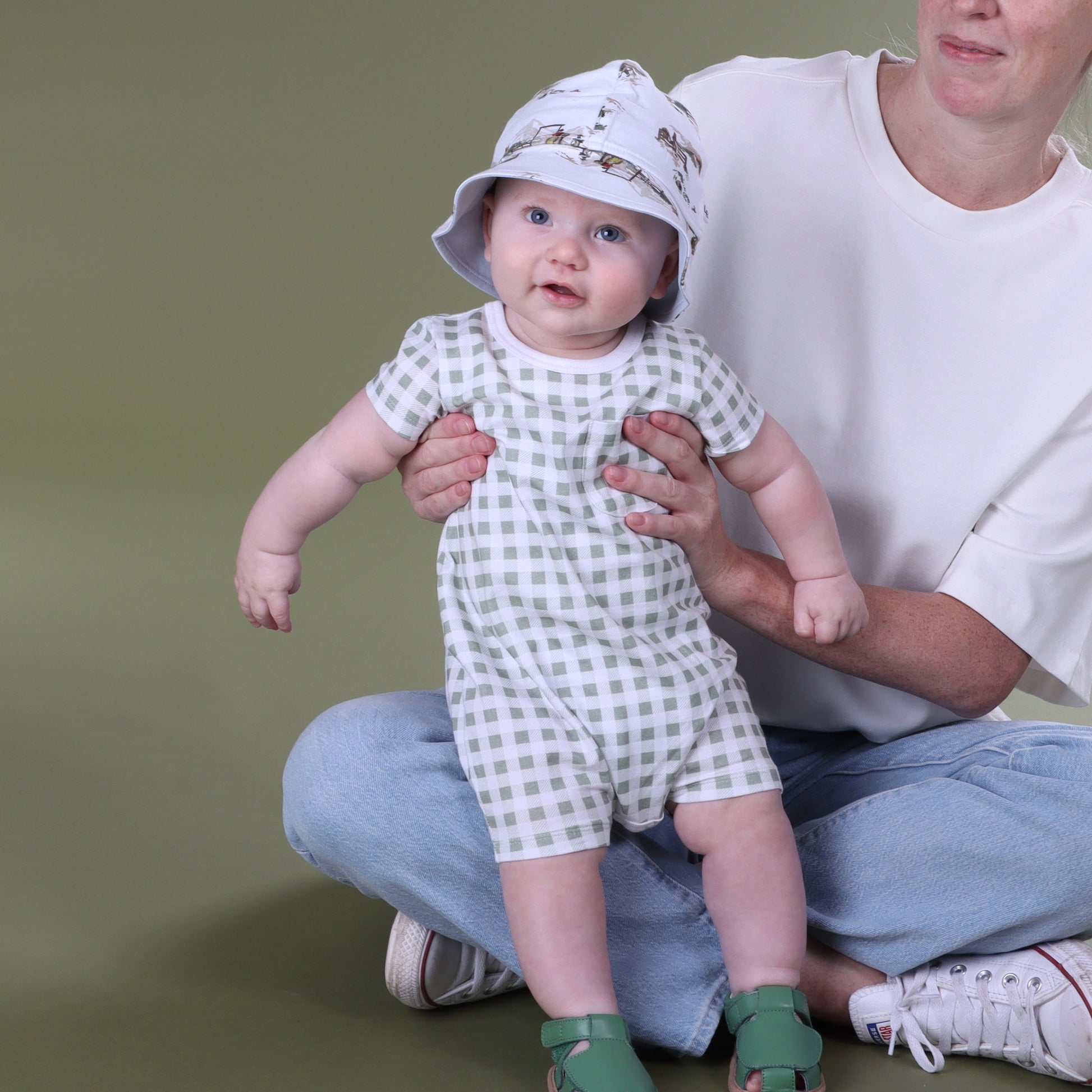 Cotton Romper NB Green - Little Bee by Dimples
