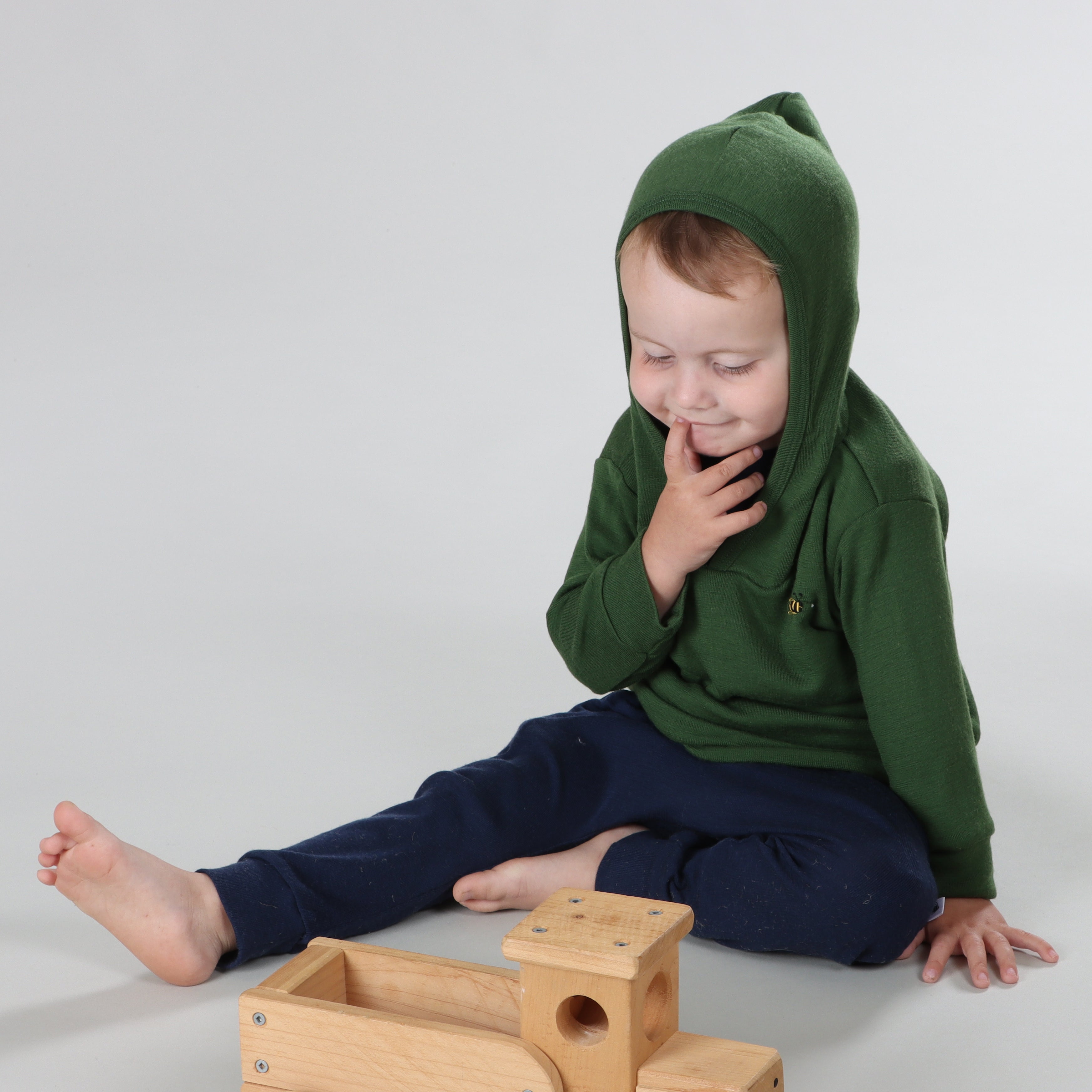 Merino Hoody 12mth Evergreen - Dimples