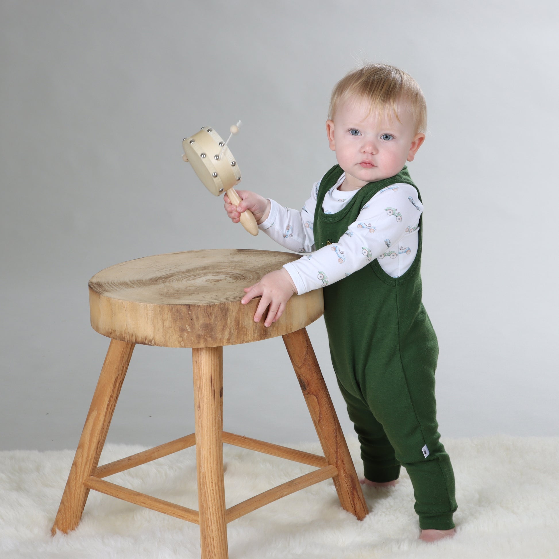 Merino Romper 12mth Evergreen - Dimples