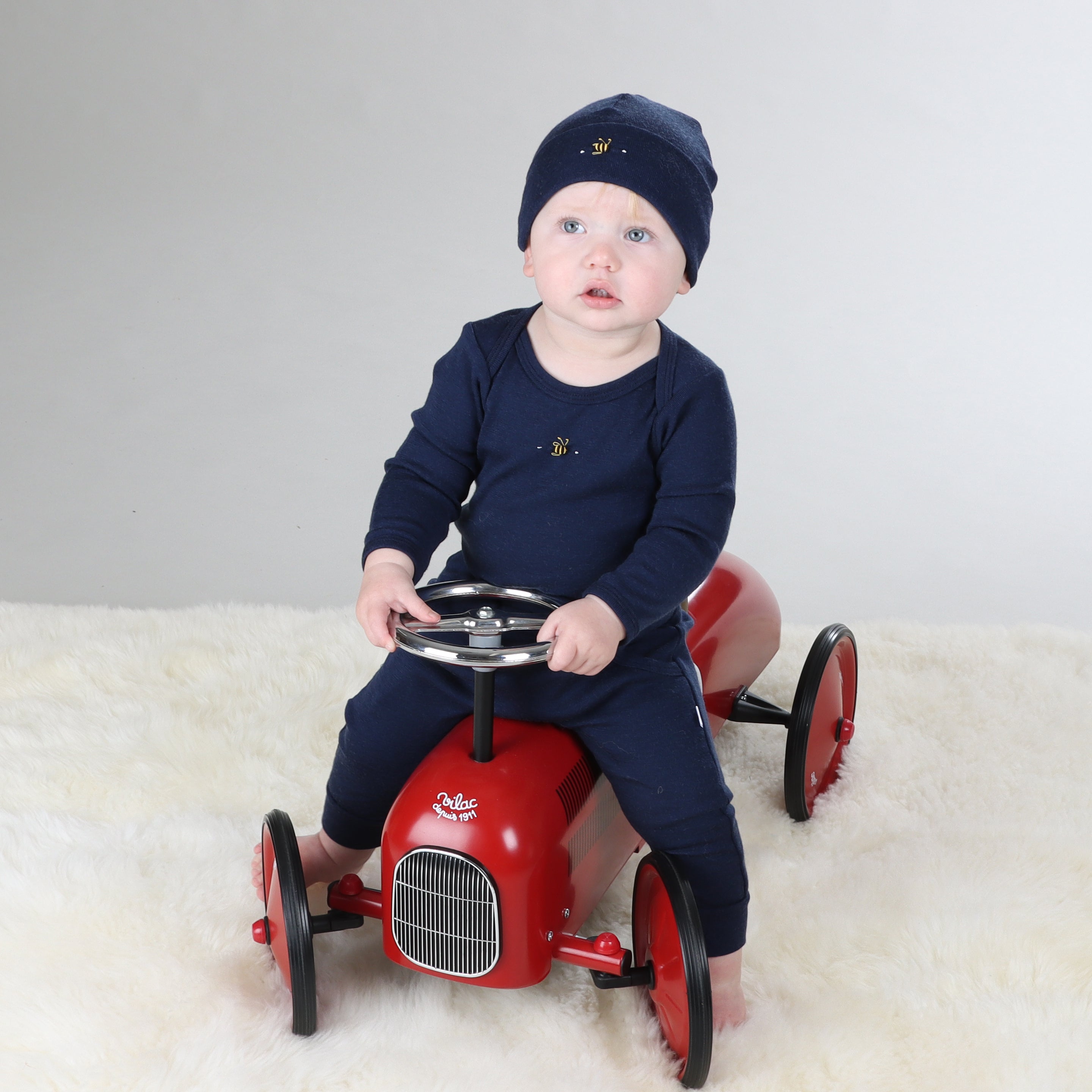 Merino Long Sleeve Bodysuit 12mth Midnight Blue - Dimples