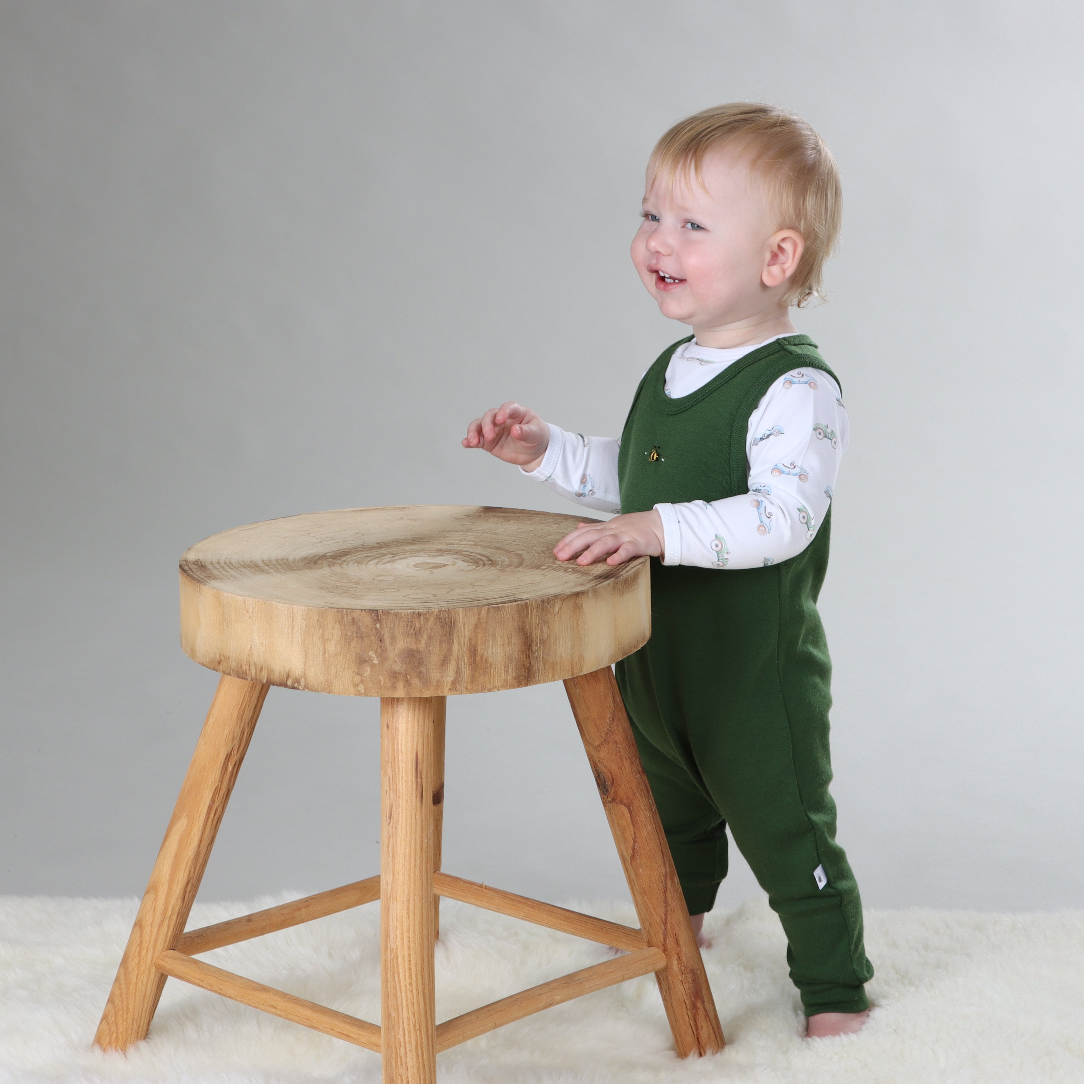Merino Romper 12mth Evergreen - Dimples