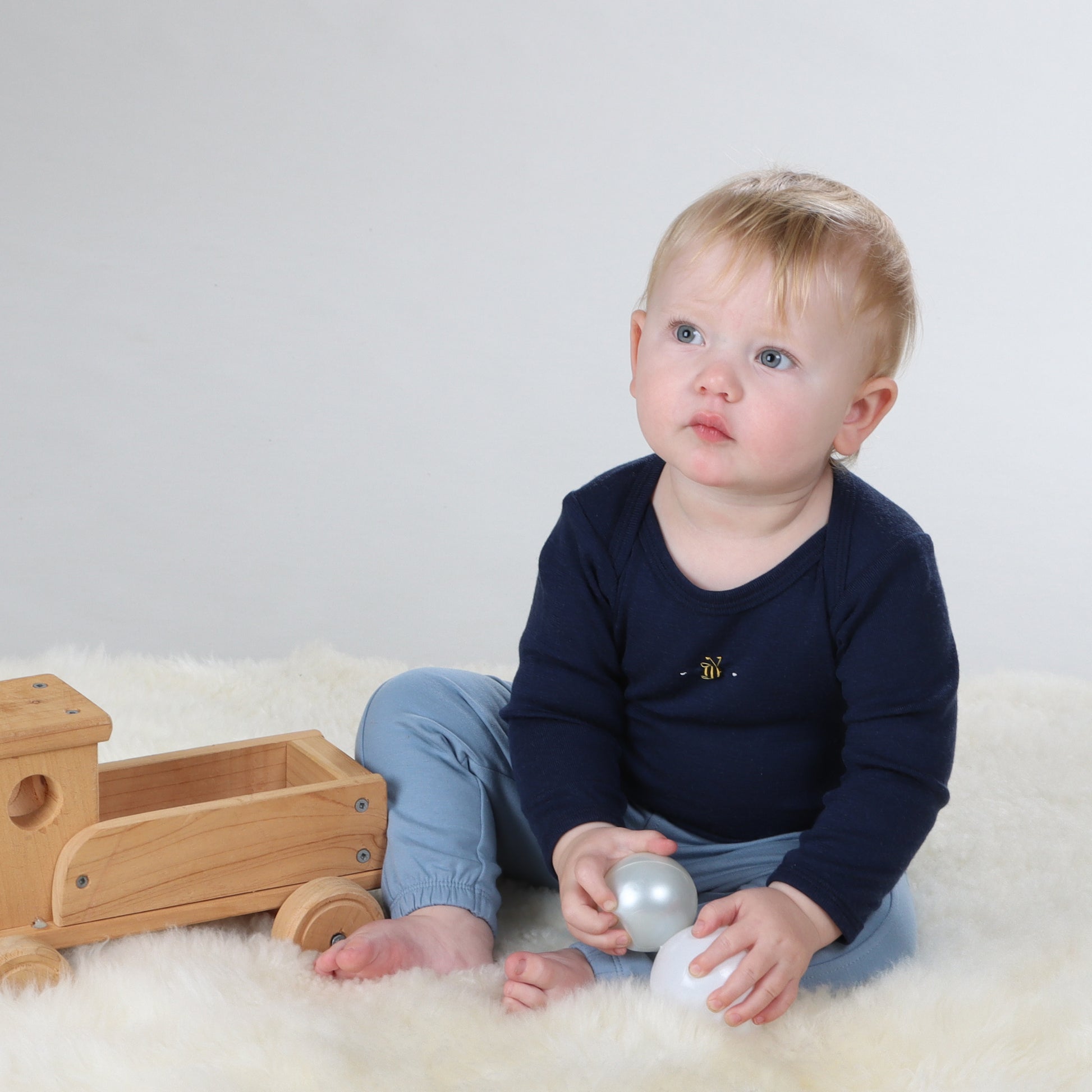 Merino Long Sleeve Bodysuit 12mth Midnight Blue - Dimples
