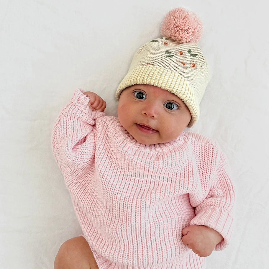 Knitted Beanie Daisy 1-2yr - Over the Dandelions