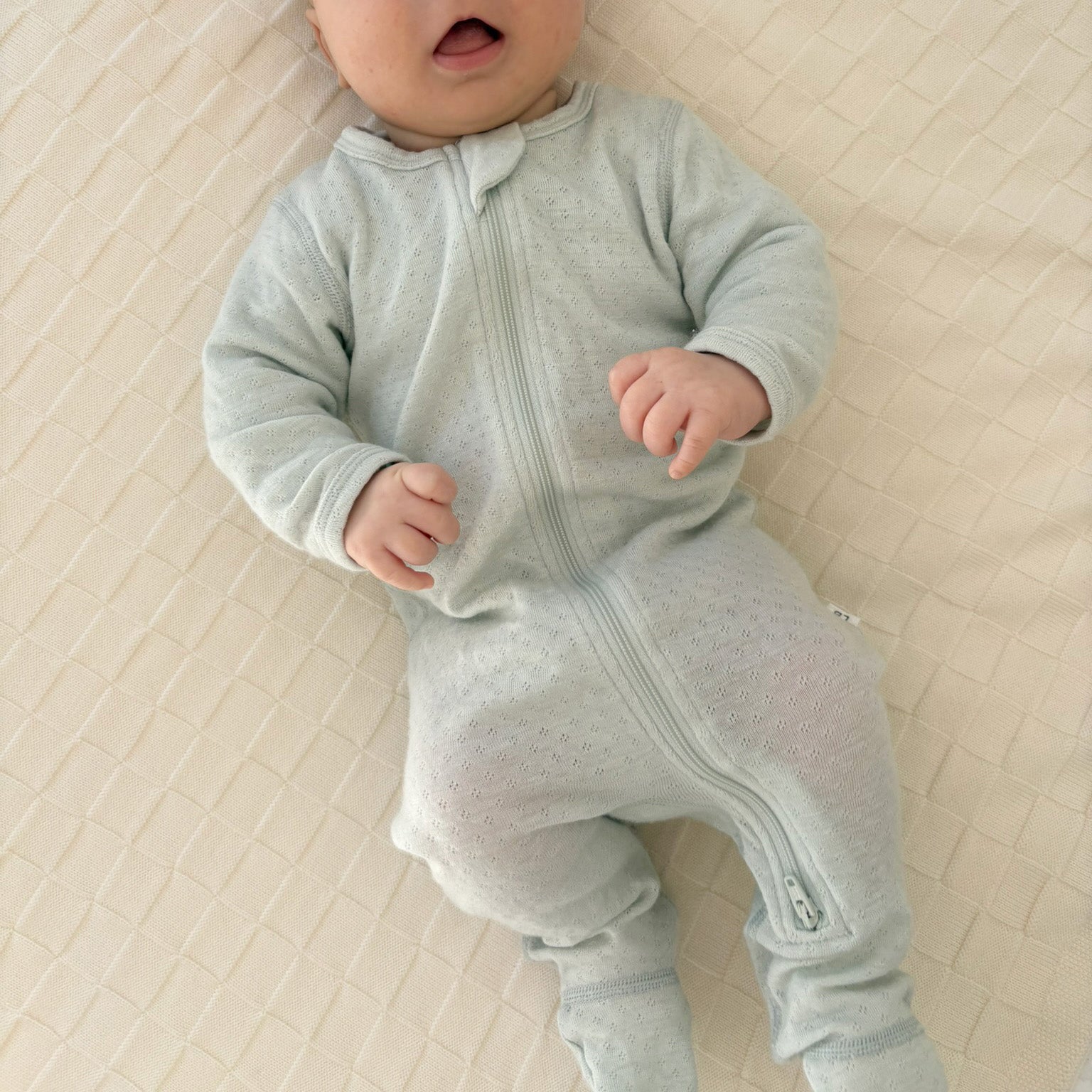 Merino Zip Babygrow - Pointelle