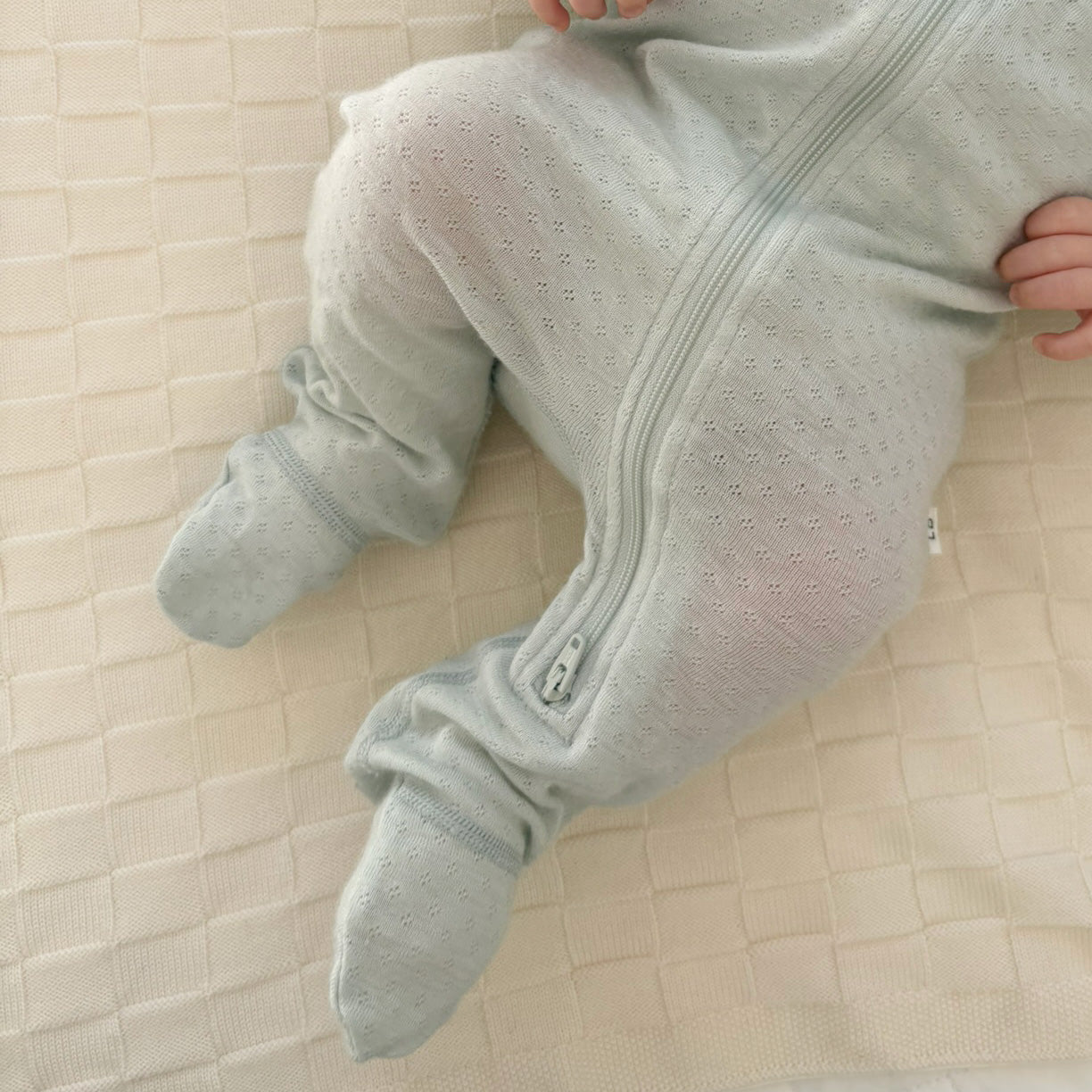 Merino Zip Babygrow - Pointelle Duck Egg 3mth - Little Bee by Dimples