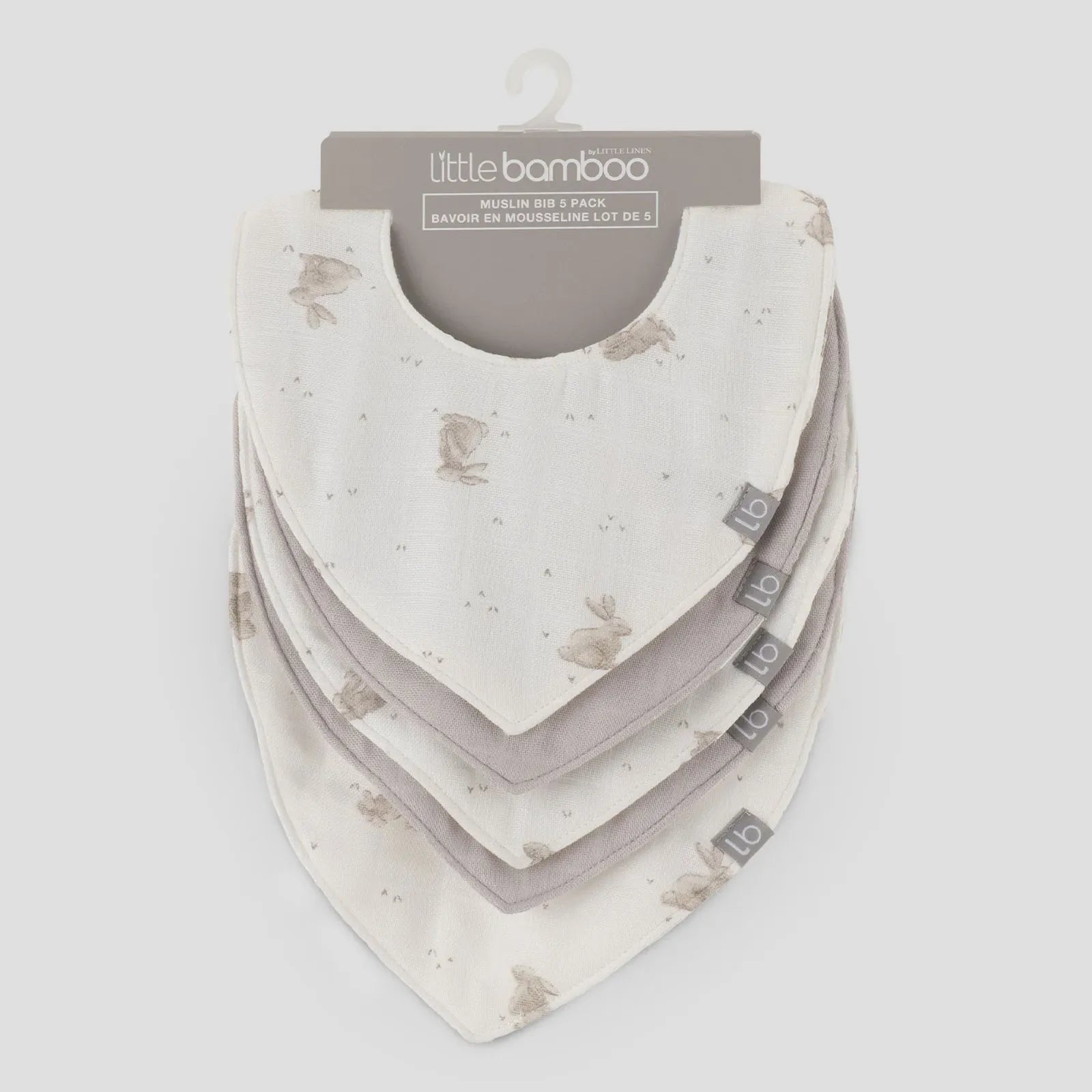 Little Bamboo Muslin Bib 5pk Stone Grey - Little Bamboo