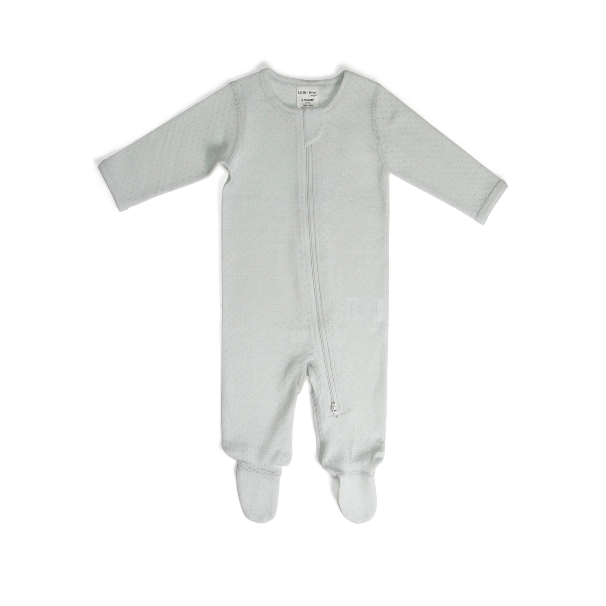 Merino Zip Babygrow Duck Egg 3mth - Little Bee by Dimples