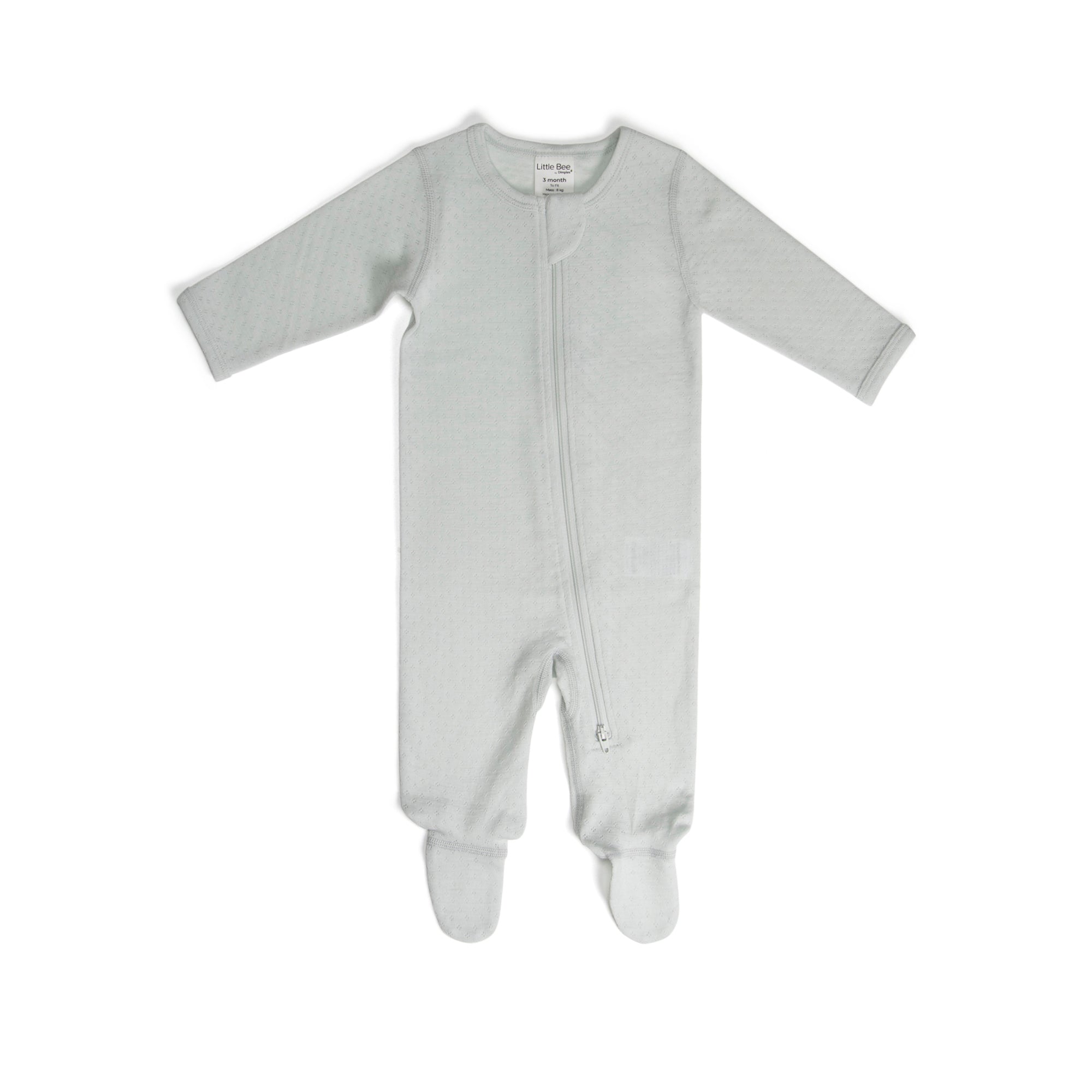 Merino Zip Babygrow Duck Egg 3mth - Little Bee by Dimples