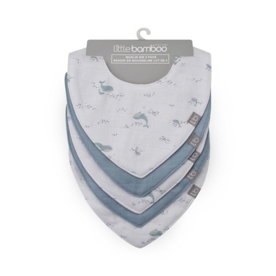 Little Bamboo Muslin Bib 5pk Retro Blue - Little Bamboo