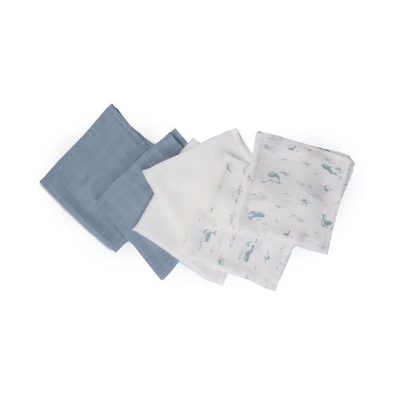 Muslin Washers 6pk Retro Blue - Little Bamboo