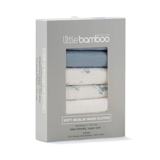 Muslin Washers 6pk Retro Blue - Little Bamboo