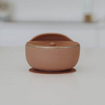 Baby Stainless Steel Suction Bowl with Lid Tan - Ease.Baby