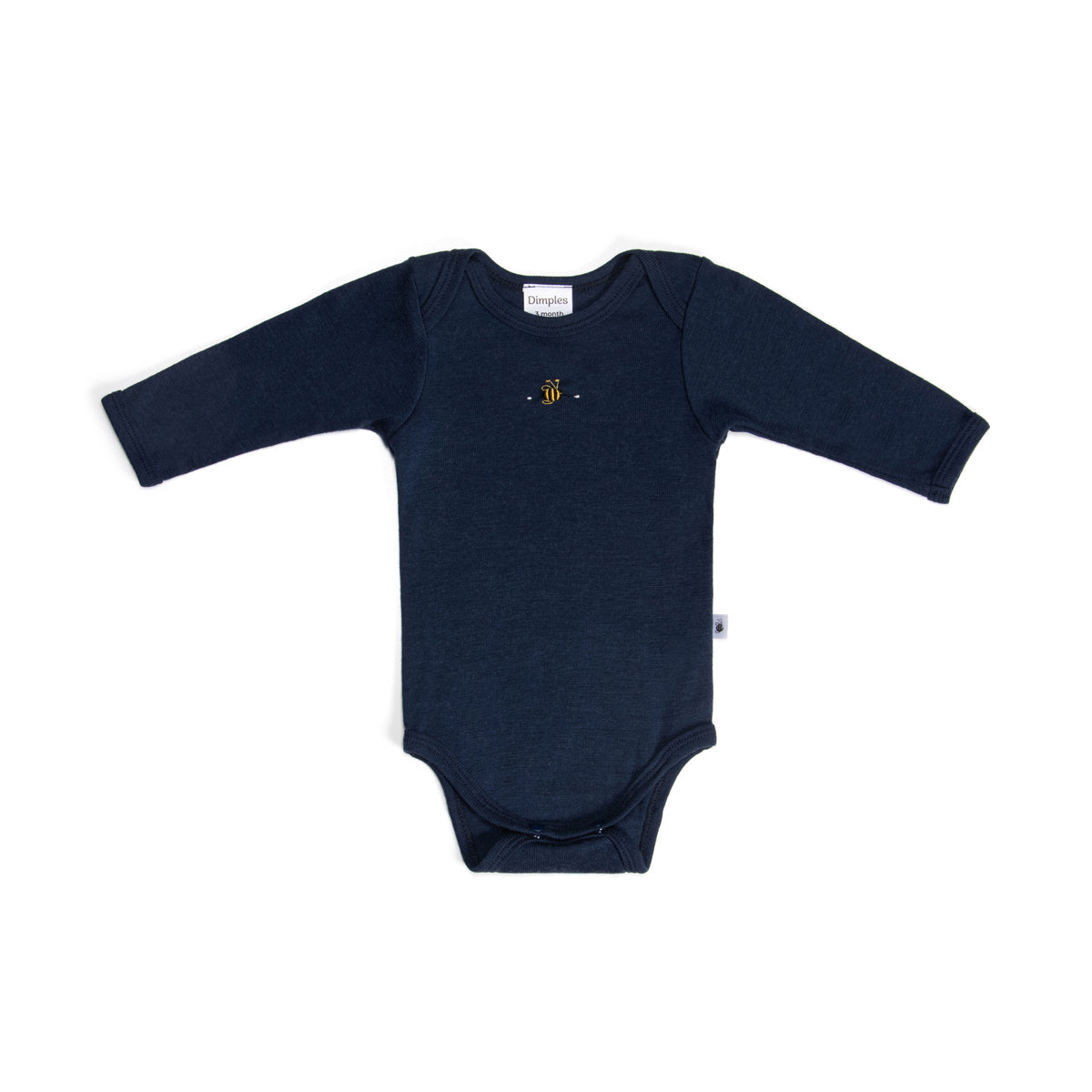 Merino Long Sleeve Bodysuit 12mth Midnight Blue - Dimples