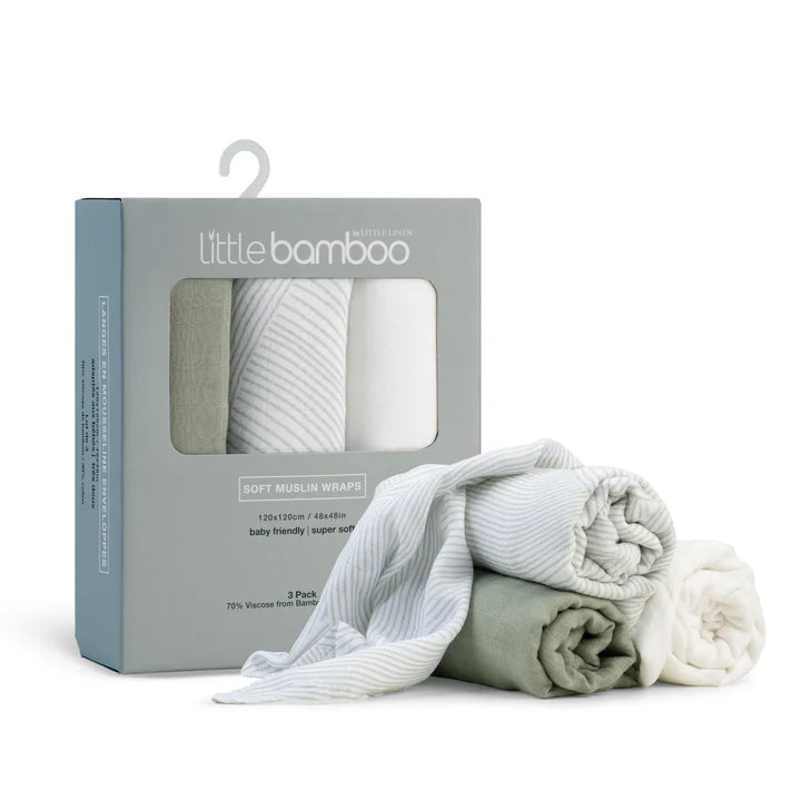 Muslin Wrap 3pk Bayleaf - Little Bamboo