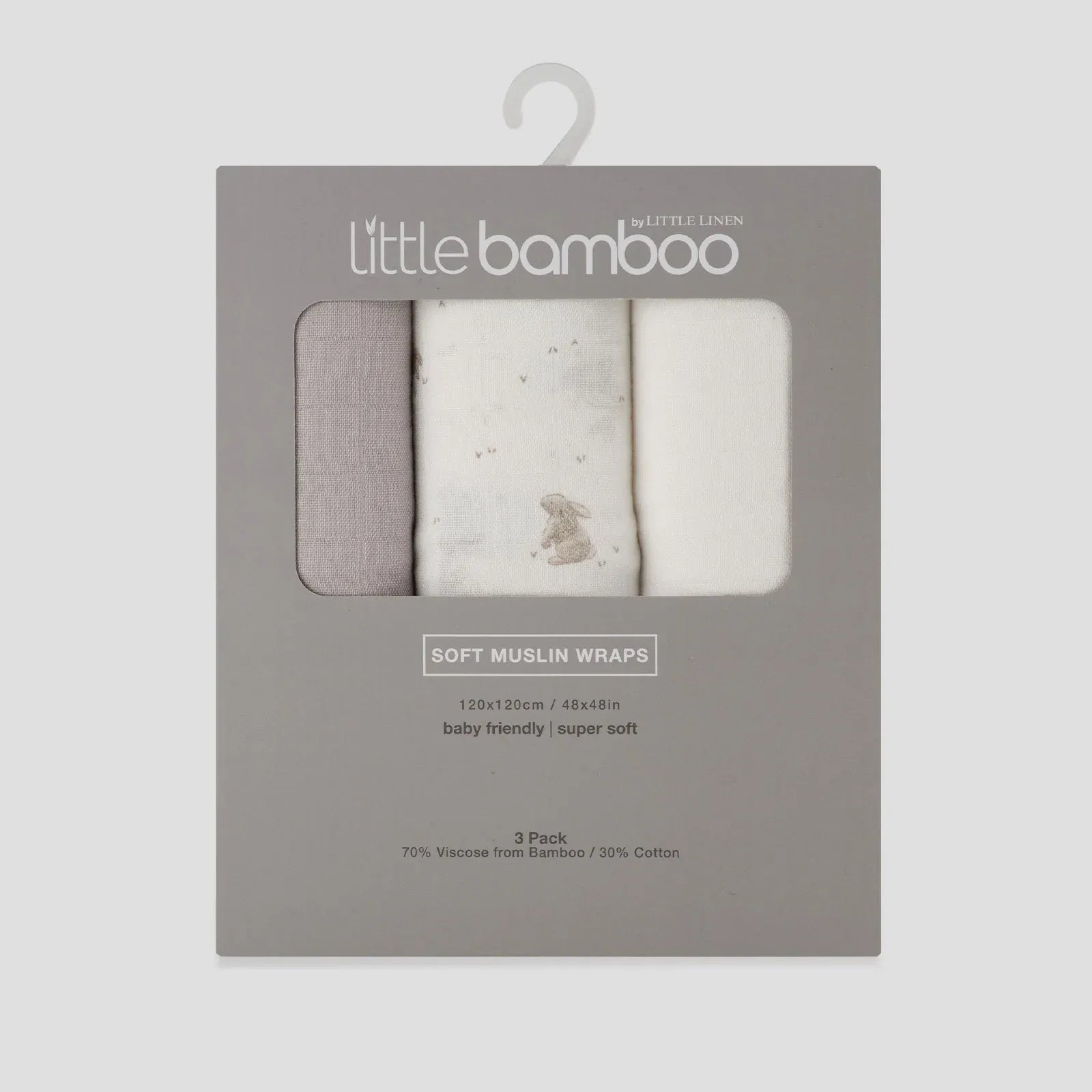Muslin Wraps 3pk Stone Grey - Little Bamboo
