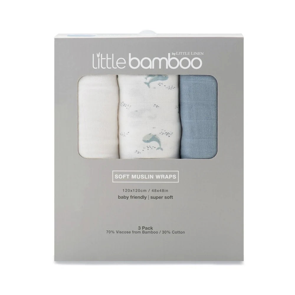 Muslin Wrap 3pk Retro Blue - Little Bamboo