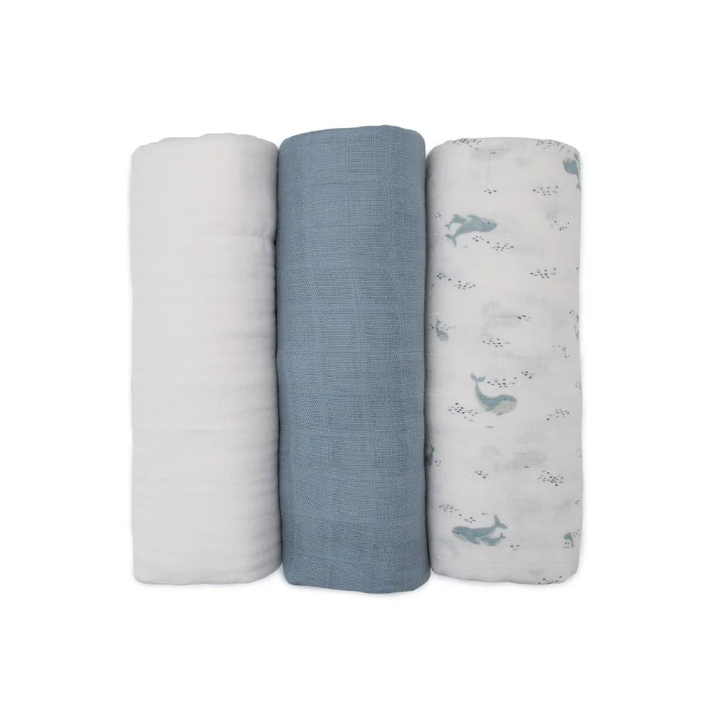 Muslin Wrap 3pk Retro Blue - Little Bamboo
