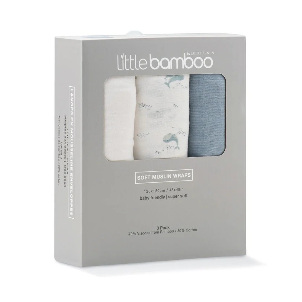 Muslin Wrap 3pk Retro Blue - Little Bamboo