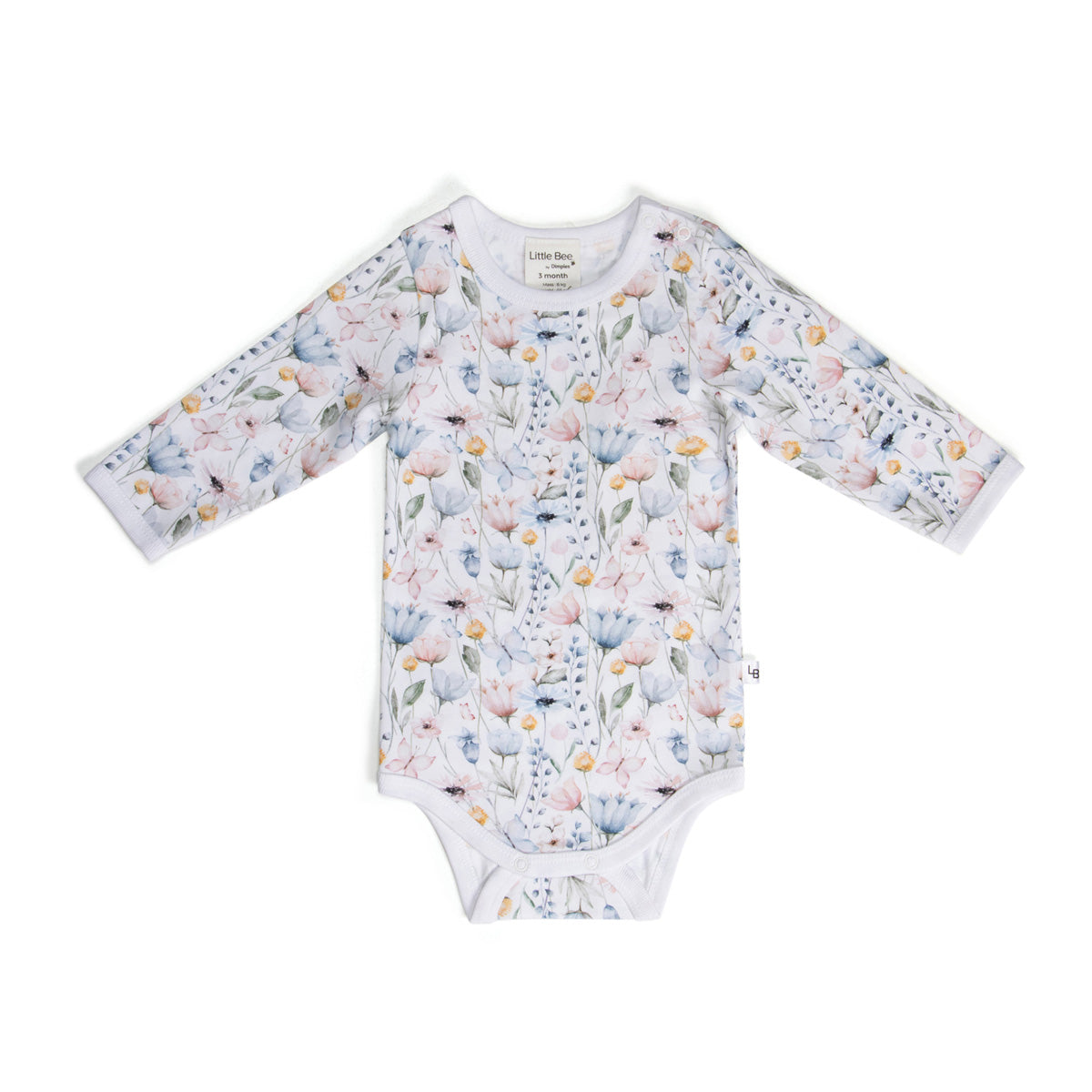 Cotton Long Sleeve Bodysuit 12mth Floral - Little Bee by Dimples