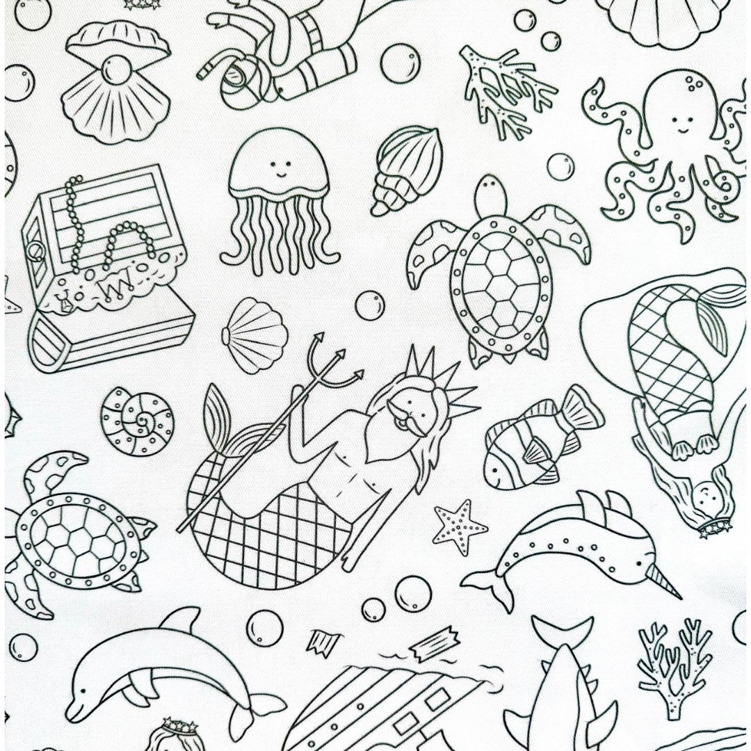 Colouring in Tablecloth Set - Washable Tidal Treasures 140 x 180cm - Colour Me Kids