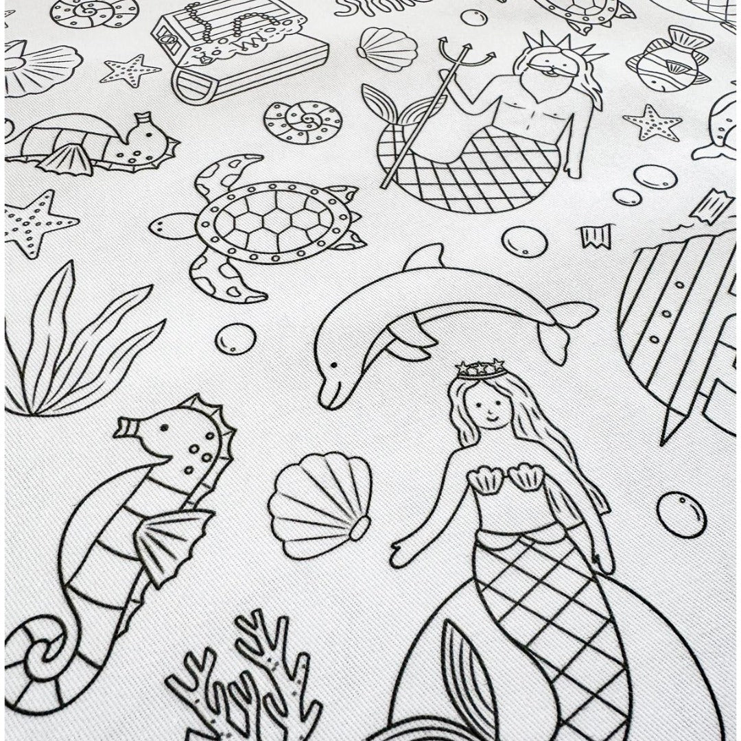 Colouring in Tablecloth Set - Washable Tidal Treasures 140 x 180cm - Colour Me Kids