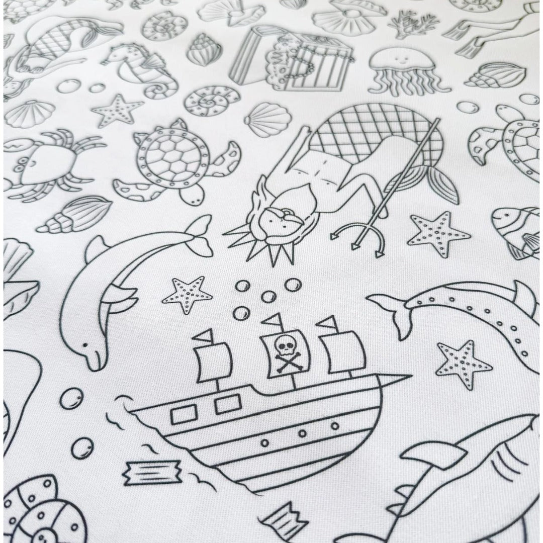 Colouring in Tablecloth Set - Washable Tidal Treasures 140 x 180cm - Colour Me Kids