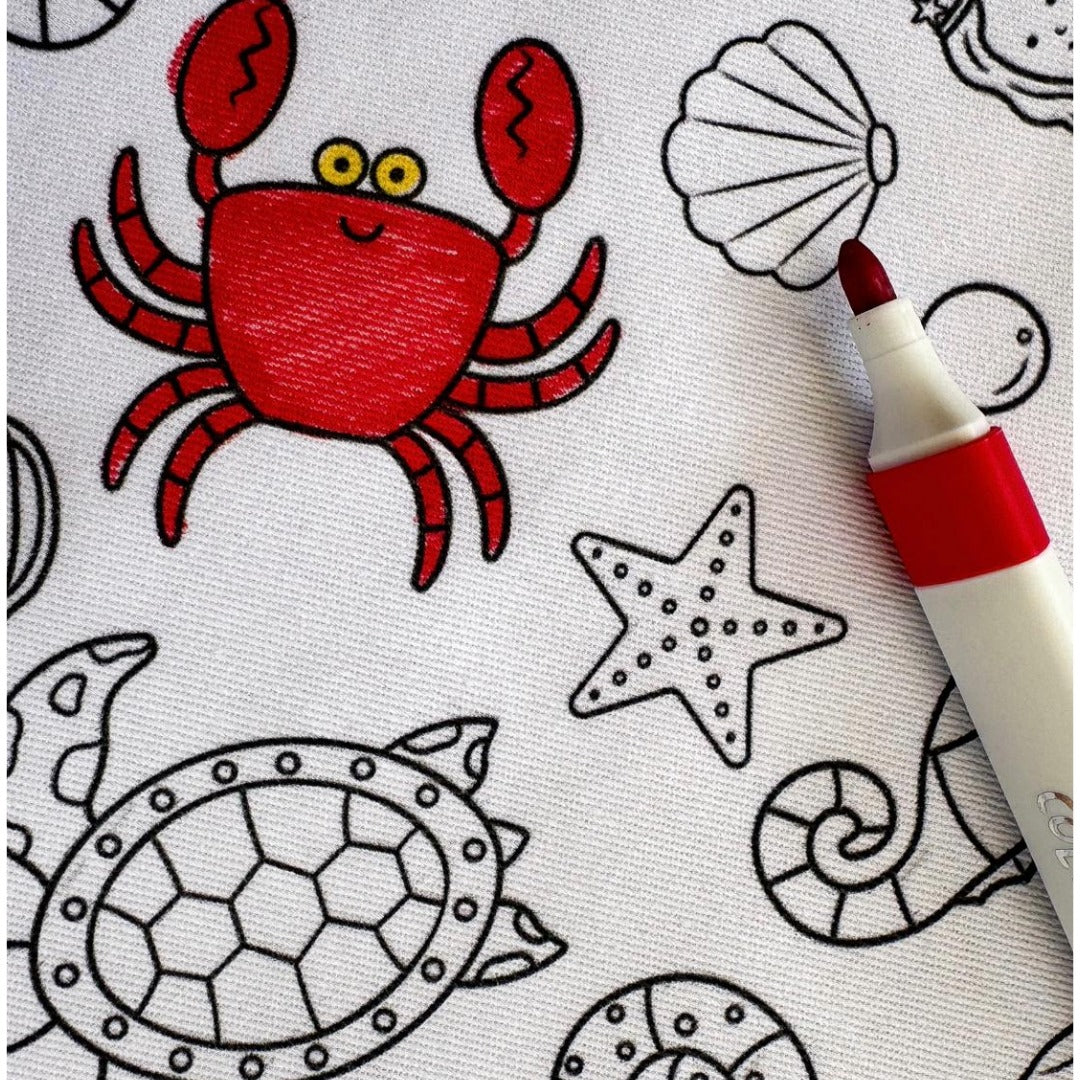 Colouring in Tablecloth Set - Washable Tidal Treasures 140 x 180cm - Colour Me Kids