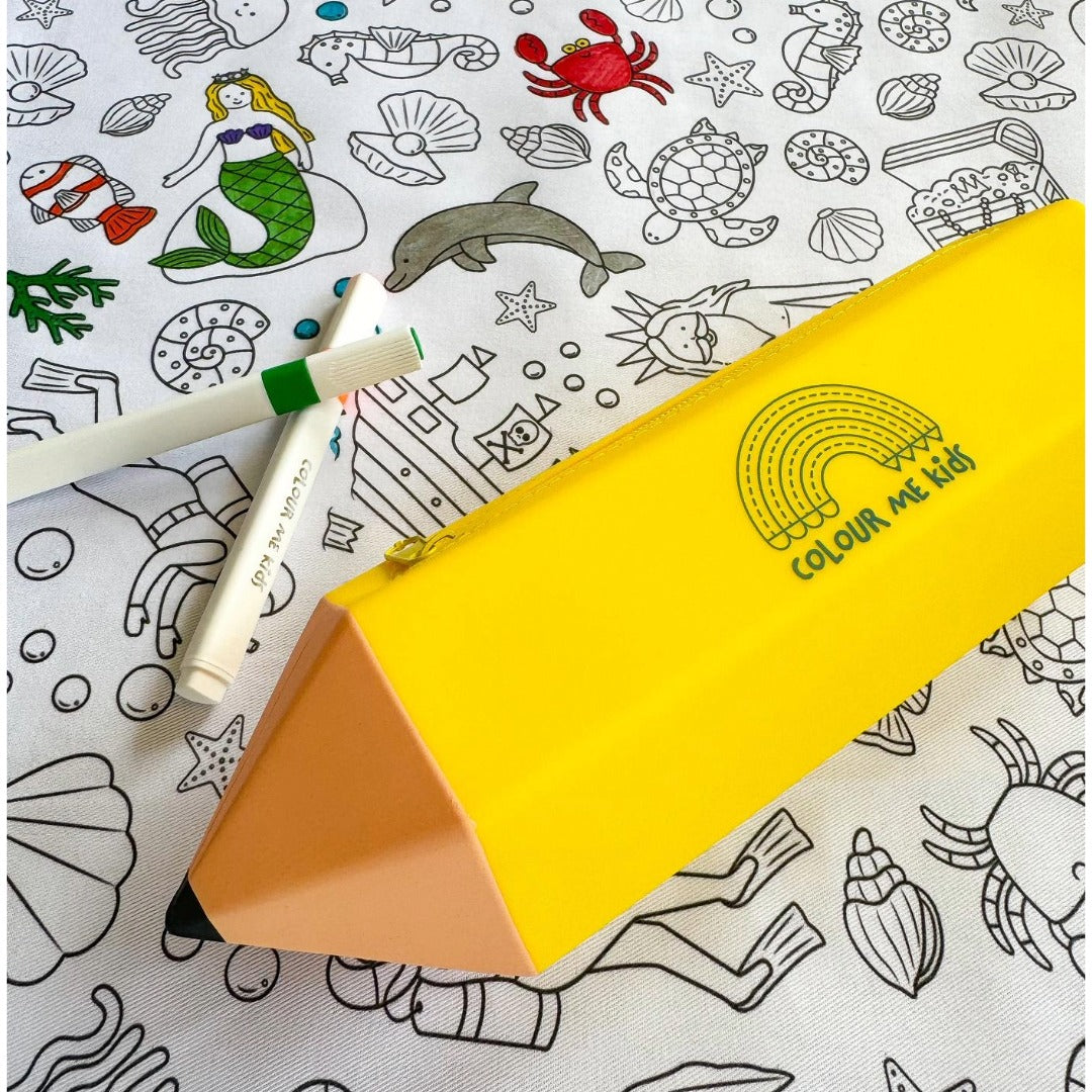 Colouring in Tablecloth Set - Washable Tidal Treasures 140 x 180cm - Colour Me Kids