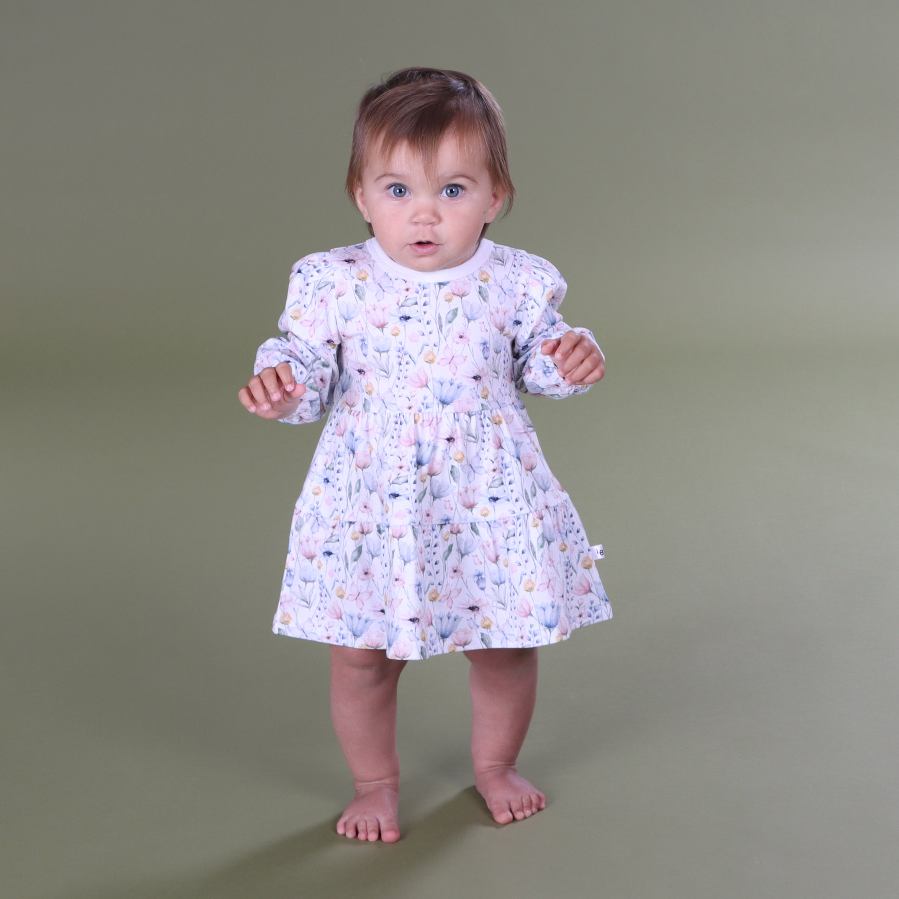 Cotton Tiered Dress 12mth Floral - Little Bee by Dimples