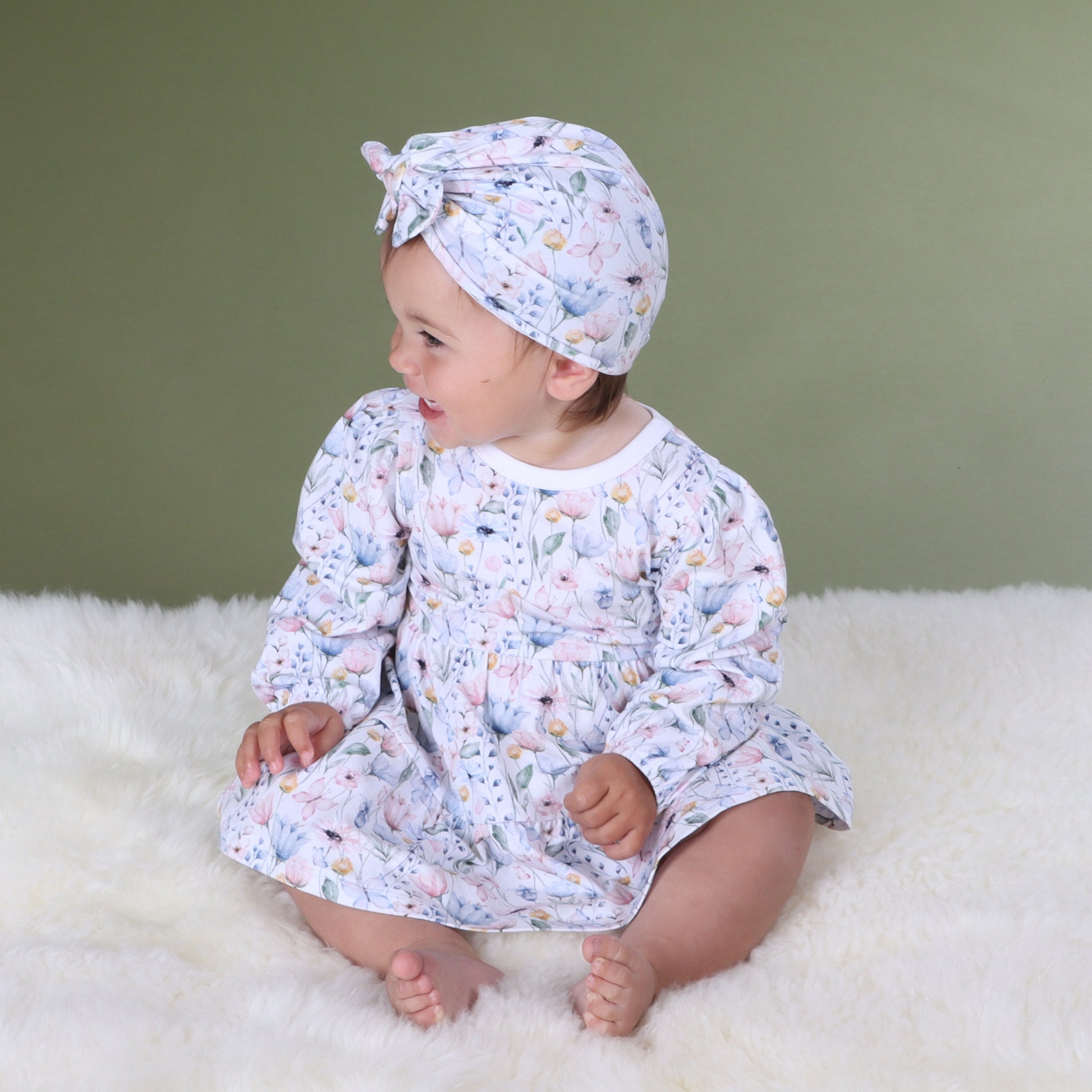 Cotton Bow Beanie M Floral - Little Bee by Dimples