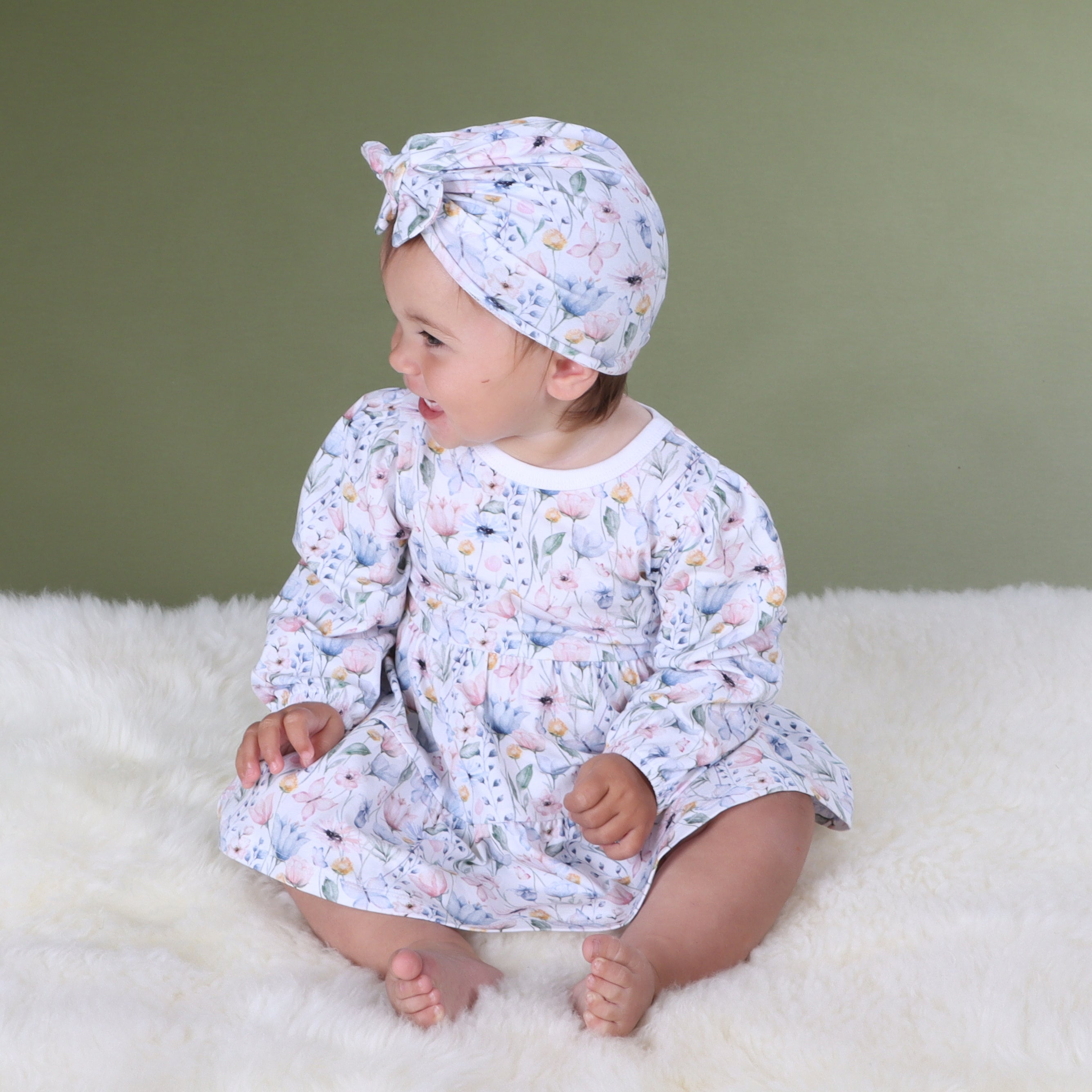 Cotton Bow Beanie M Floral - Little Bee by Dimples