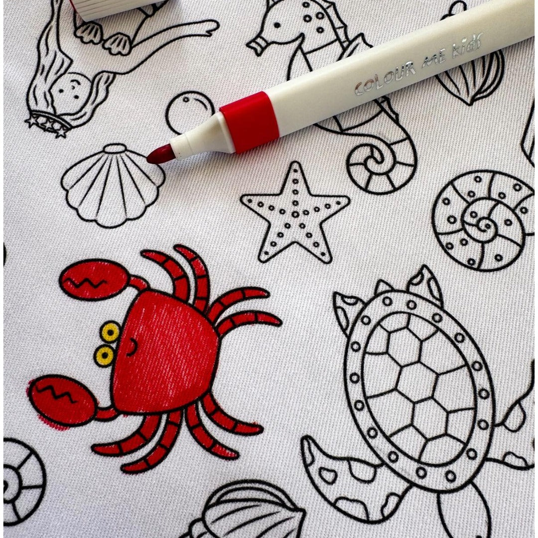 Colouring in Tablecloth Set - Washable Tidal Treasures 140 x 180cm - Colour Me Kids