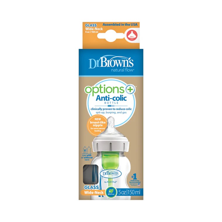 Dr Brown's Wide Neck Glass Bottle Level 1 - 150ml - Dr Brown's - Dimples