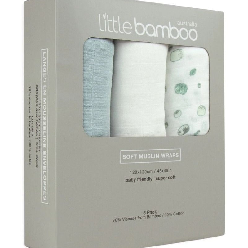 Muslin Wraps 3pk Whisper - Little Bamboo