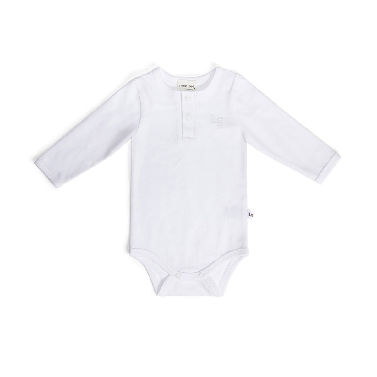 Cotton Placket Long Sleeve Bodysuit 12mth White - Little Bee by Dimples