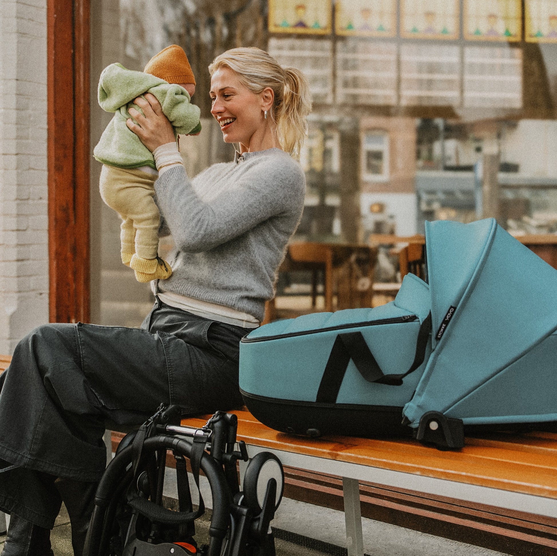 stokke aqua blue Stokke YOYO Newborn Bassinet | Stroller Accessories | Dimples NZ